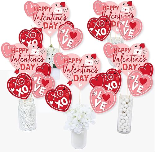 15 piezas de centros de mesa de San Valentín con diseño de palitos de feliz día de San Valentín, decoración de fiesta de San Valentín, centros de