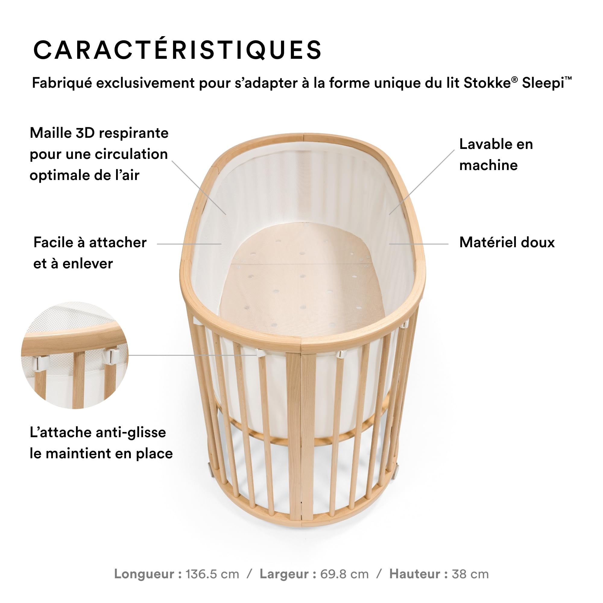 Stokke Sleepi revêtement en Maille V3, Blanc - Maille 3D Respirante pour Un Sommeil en Toute sécurité - Compatible avec Le lit Sleepi - Lavable en Machine