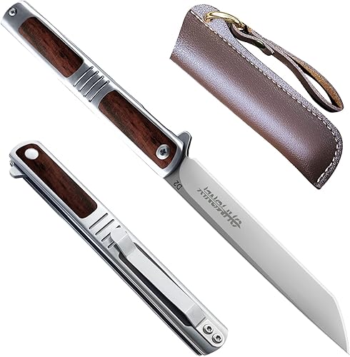 ohmonlyhoo Cuchillo de bolsillo para hombres, cuchillos de 4 pulgadas para hombres con clip de bolsillo y funda de cuero, cuchillo de bolsillo con