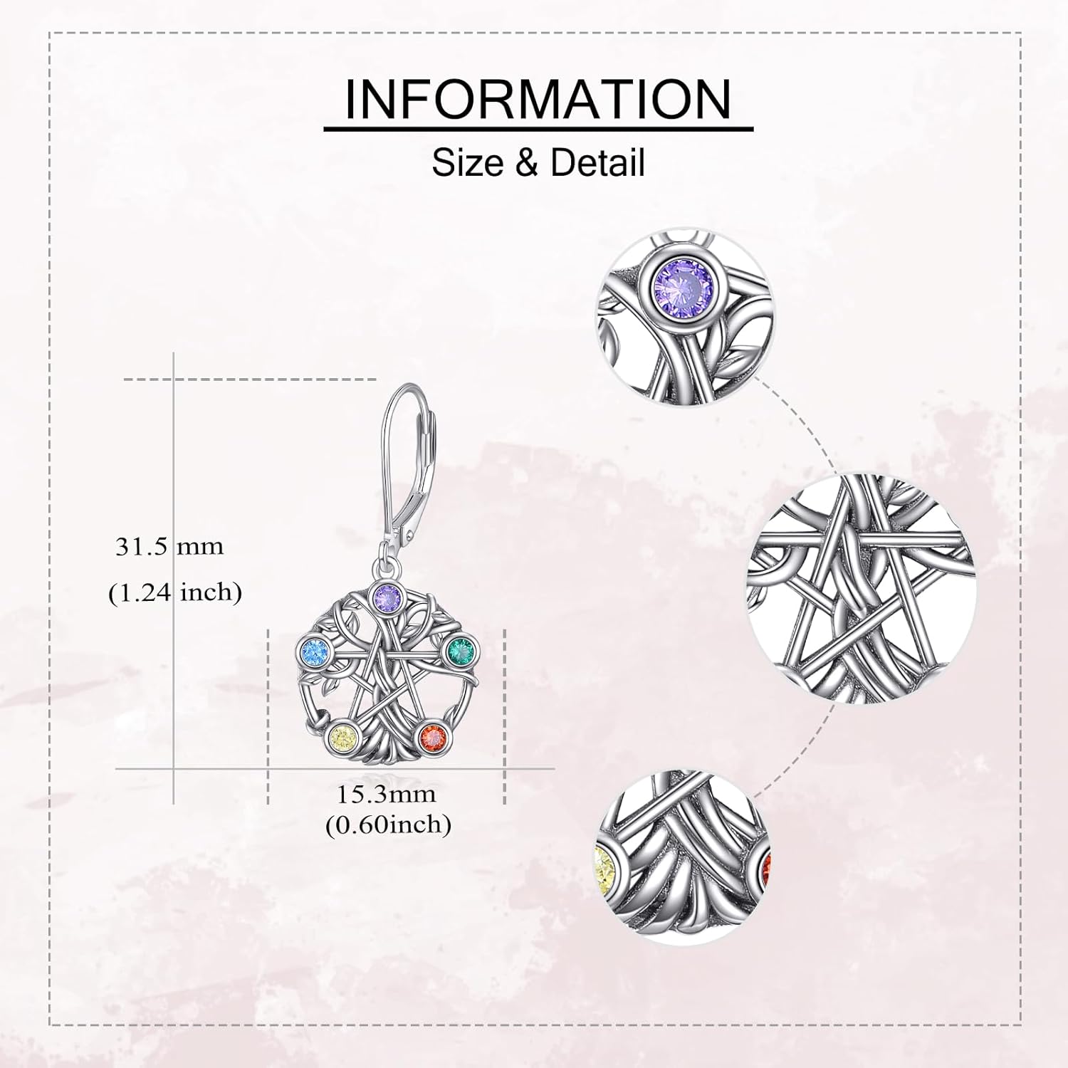 URONE Pentagram Earrings 925 Sterling Silver Tree of life Pentagram Dangle Drop Earrings Witch Wiccan Pagan Jewelry Gifts For Women