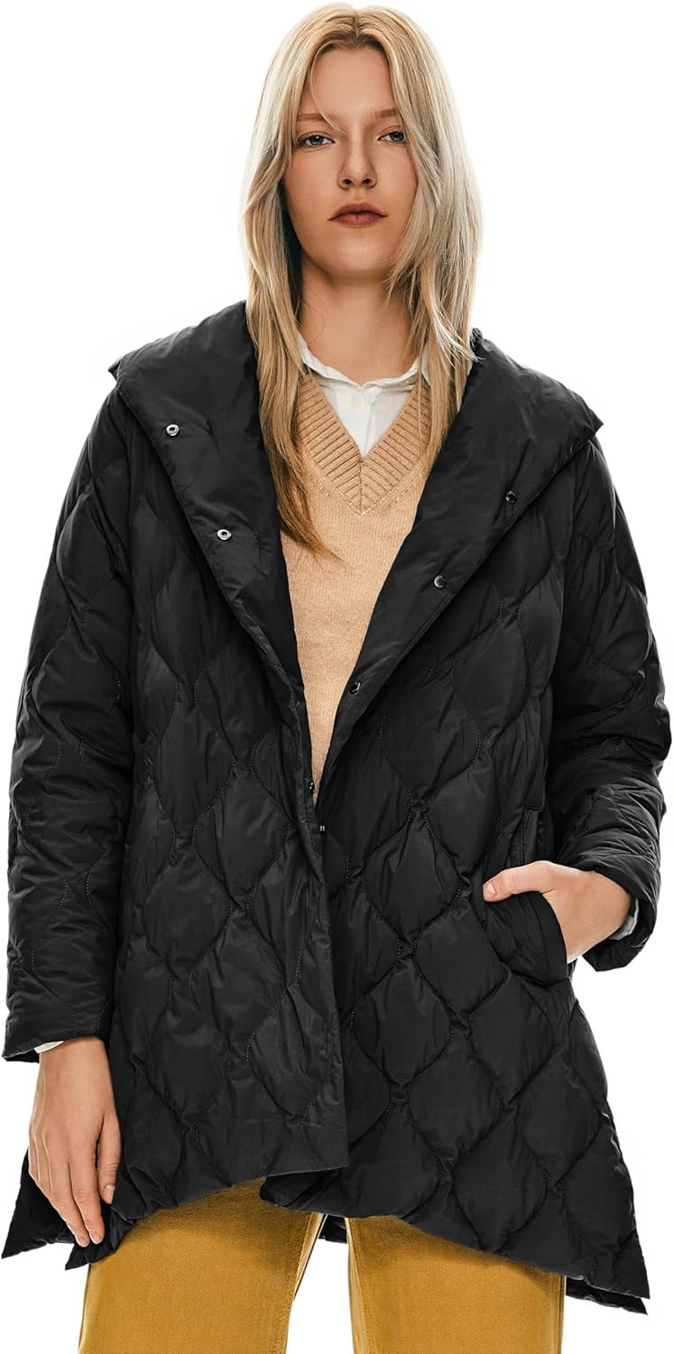 Orolay Women's Oversized Quilted Puffer Jacket Lightweight Insulated Casual Long Sleeve Padded Coat with Pockets