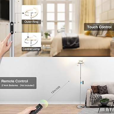 FIMEI FIMEI Dimbare vloerlamp, 36 W led-vloerlamp met afstandsbediening en touch-bediening, verstelbaar, 3000 K-6000 K, kleurtemperatuur en continu dimmen, led-vloerlamp voor woonkamer, slaapkamer, kantoor photo 3
