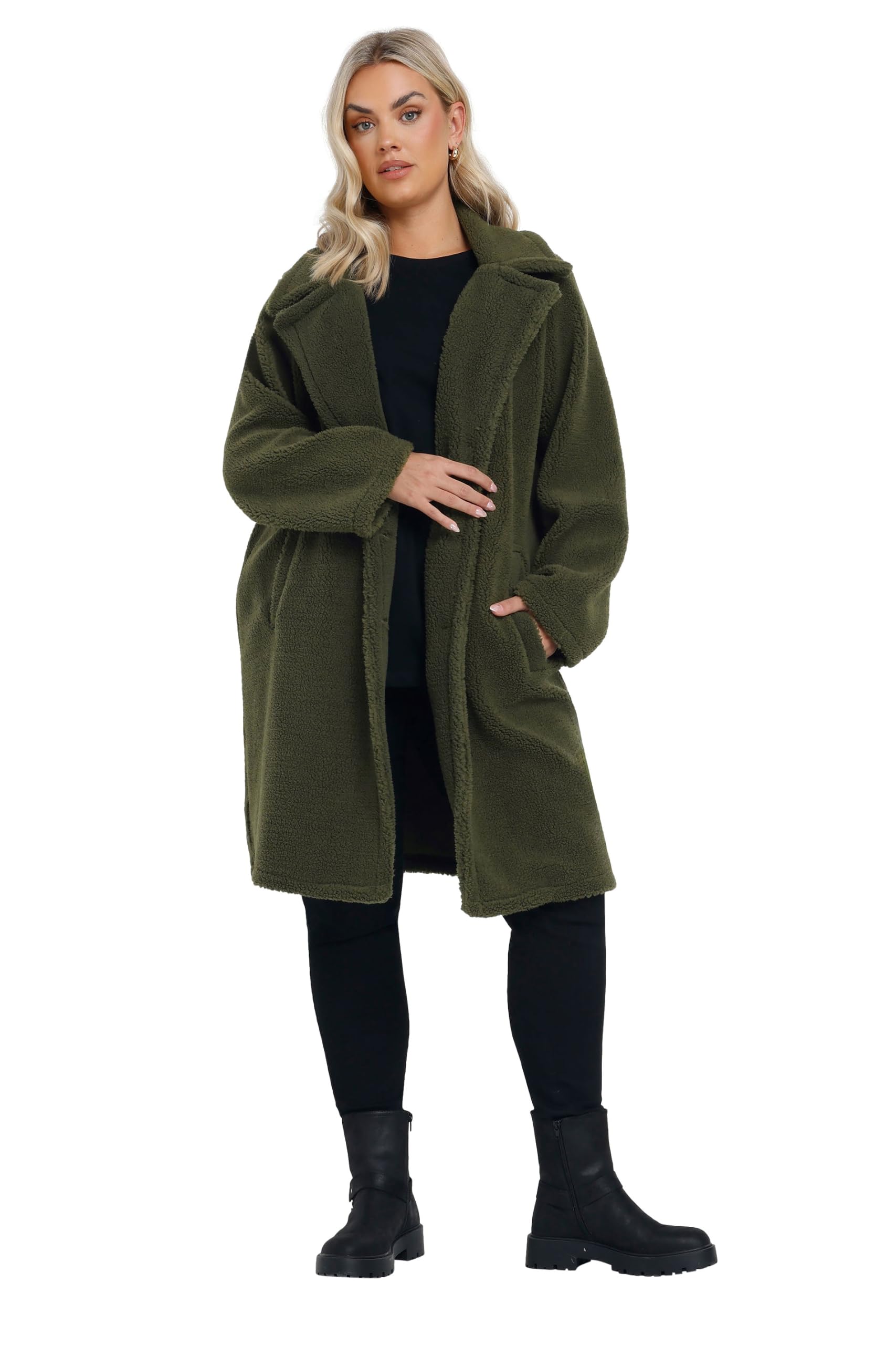 Yours Curve Green Faux Fur Teddy Coat - Women's - Plus Size Curve