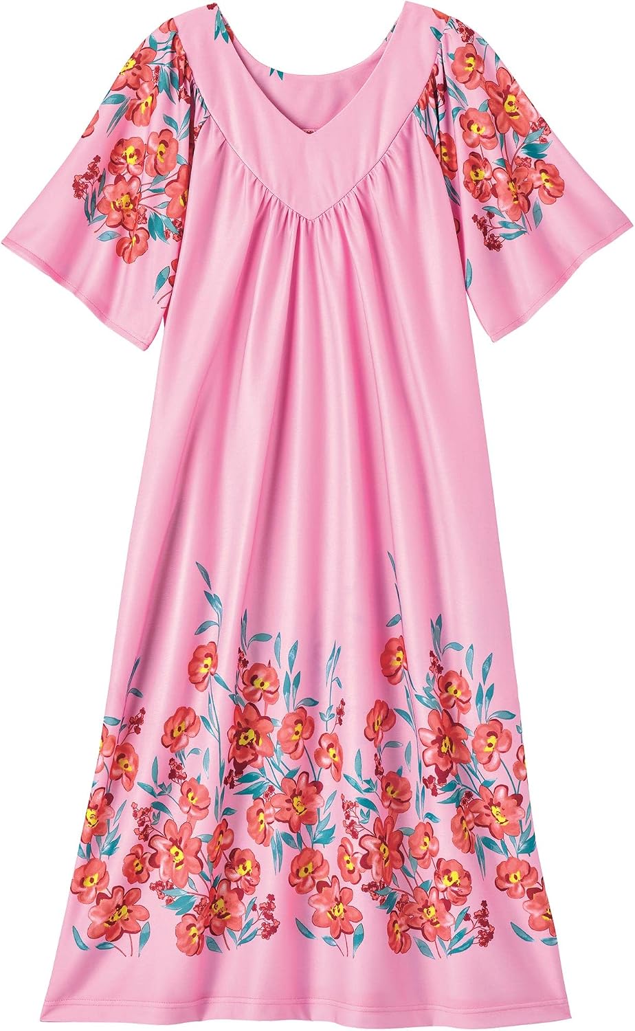 AmeriMark Women's V-Neck Lounger House Dress with Pockets Muumuu Nightgown