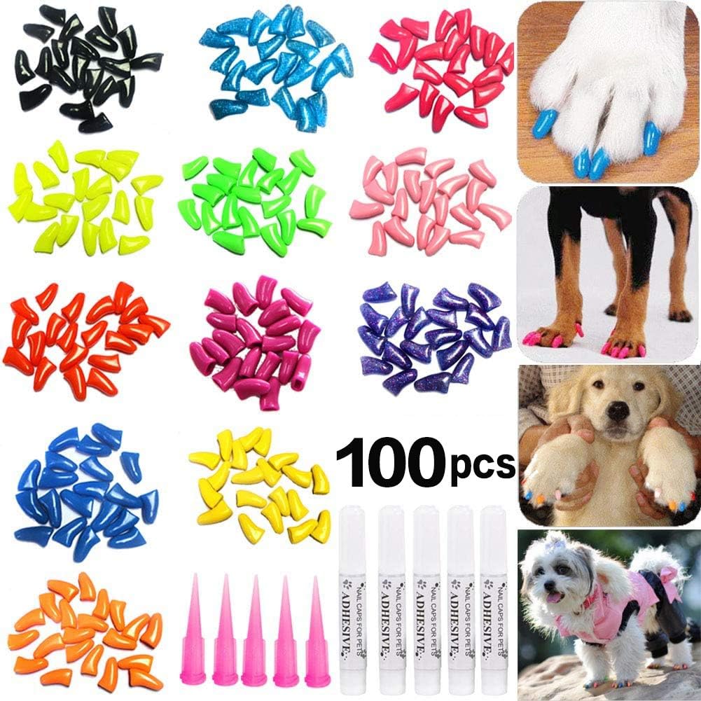 Amazon Com Joyjuly 100pcs Dog Nail Caps Soft Claws Covers Nail Caps For Pet Dog Pup Puppy Paws Home Kit 5 Random With Glue Tips And Instruction Xxl