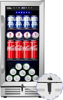 Velieta 15'' Beverage Refrigerator and Beer Fridge Under Counter Built-in or Freestanding,127 Cans Beverage Cooler with Glass Door and Lock for Bottles and Cans Beer/Soda/Water/Wine
