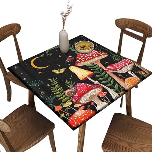 Miniatura 7 de Mantel elástico cuadrado para mesas de hasta 36 pulgadas, mantel ajustable impermeable con estampado de madera, mantel de poliéster lavable para