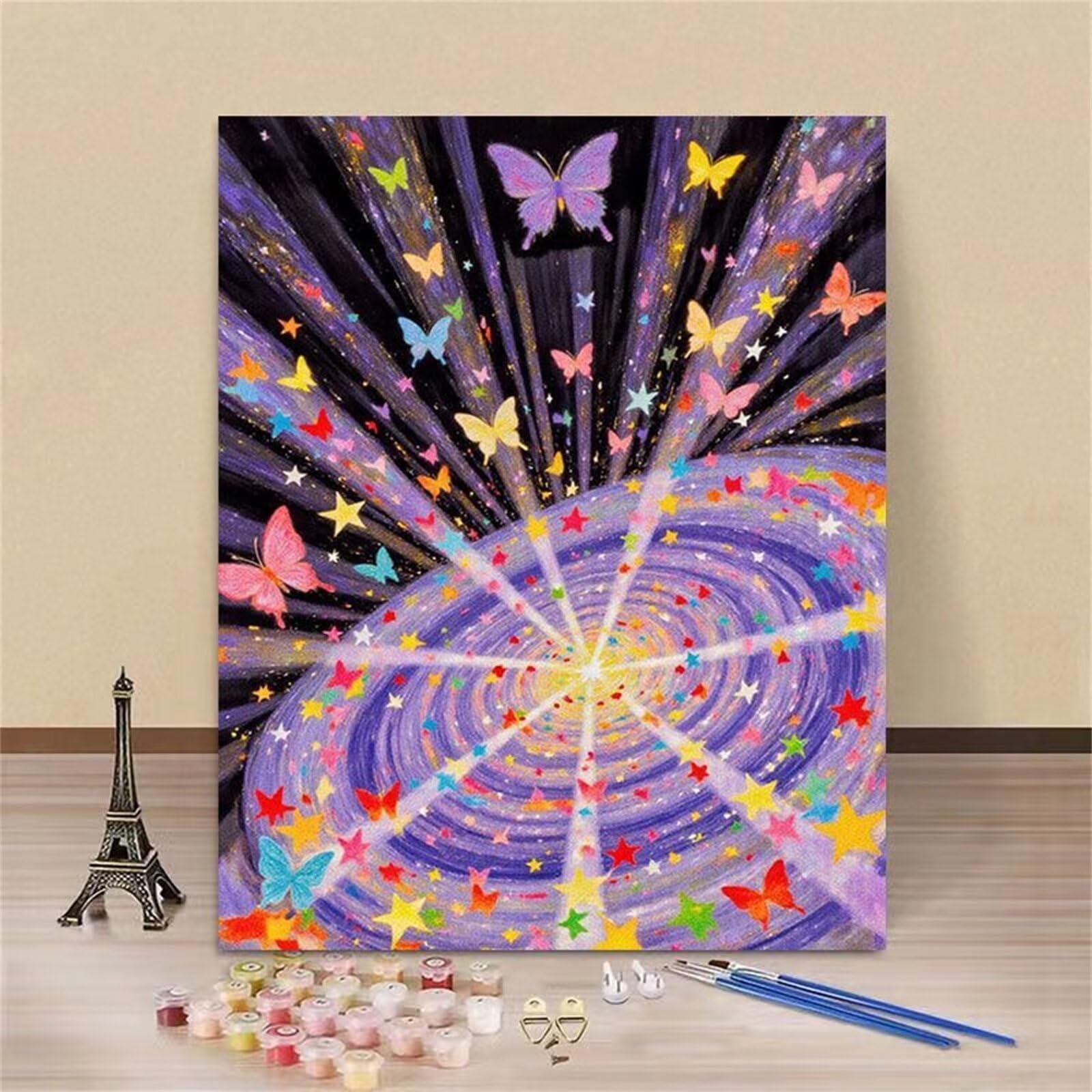 Dipingere con i Numeri Bambini con Telaio Colorato, DIY Hobby Creativi per Bambini Principianti, Kit Colorare con i Numeri Farfalla Pittura su Tela con Pennelli, Regalo Ragazza Ragazzo 75x100cm, *659