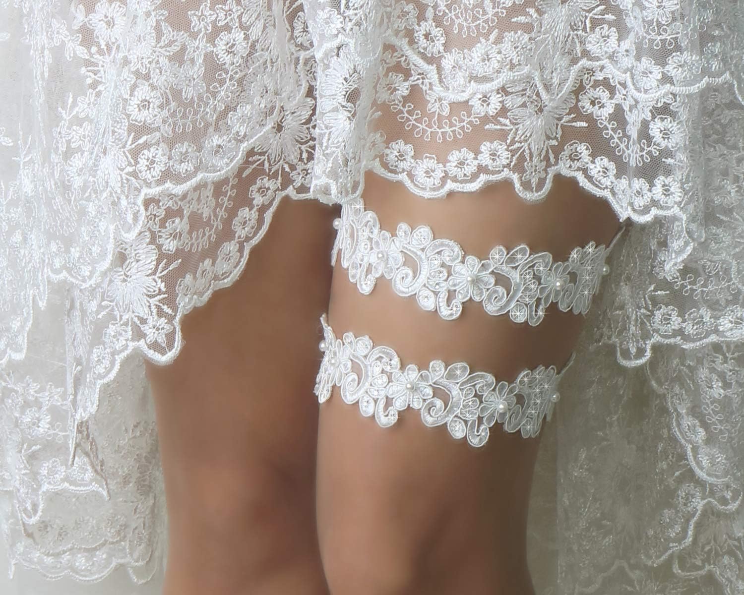 Rhinestone Pearl and Lace Bridal Garter, Rustic Wedding Accessory