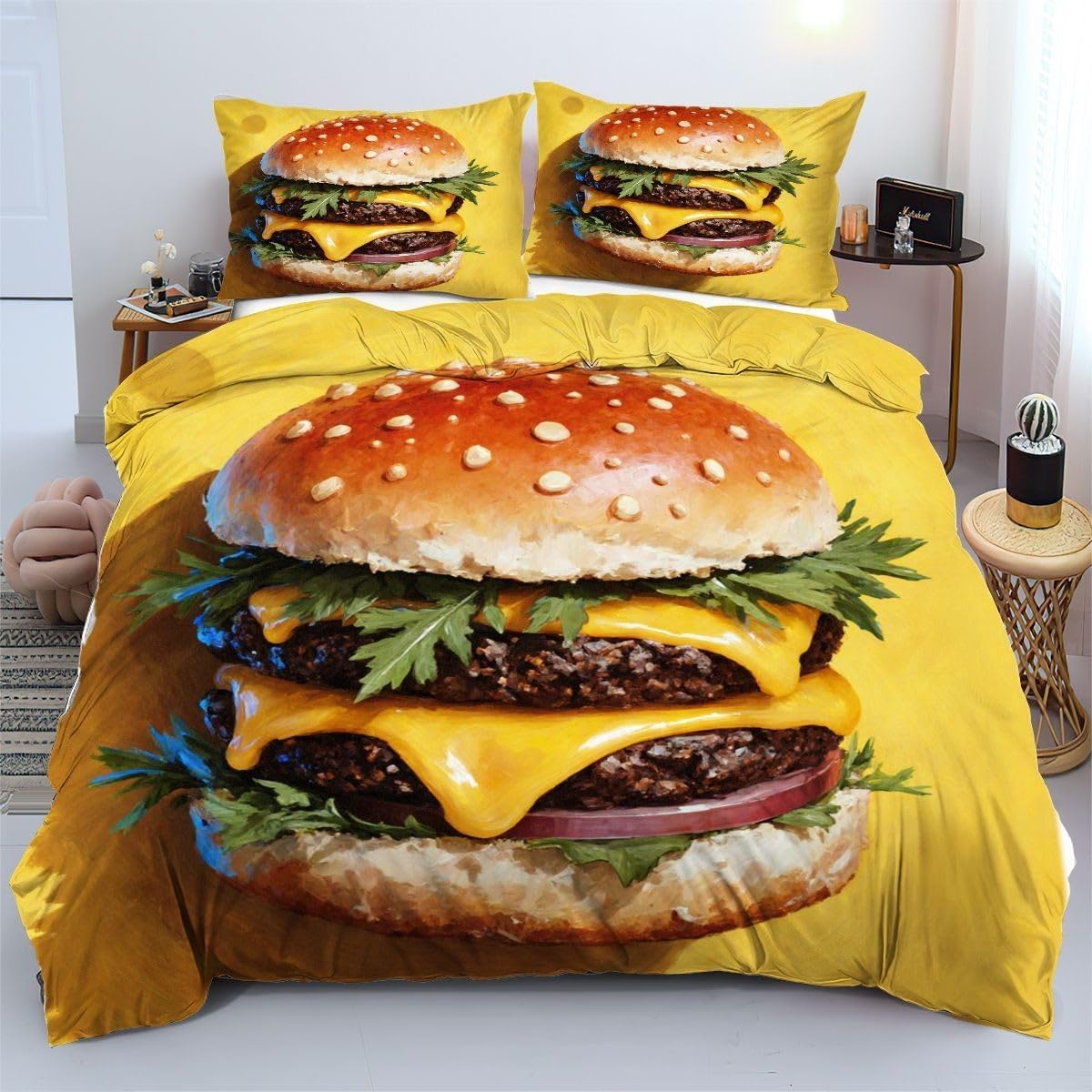 Ensemble de literie 140x200 cm hamburger jaune pour lit enfant