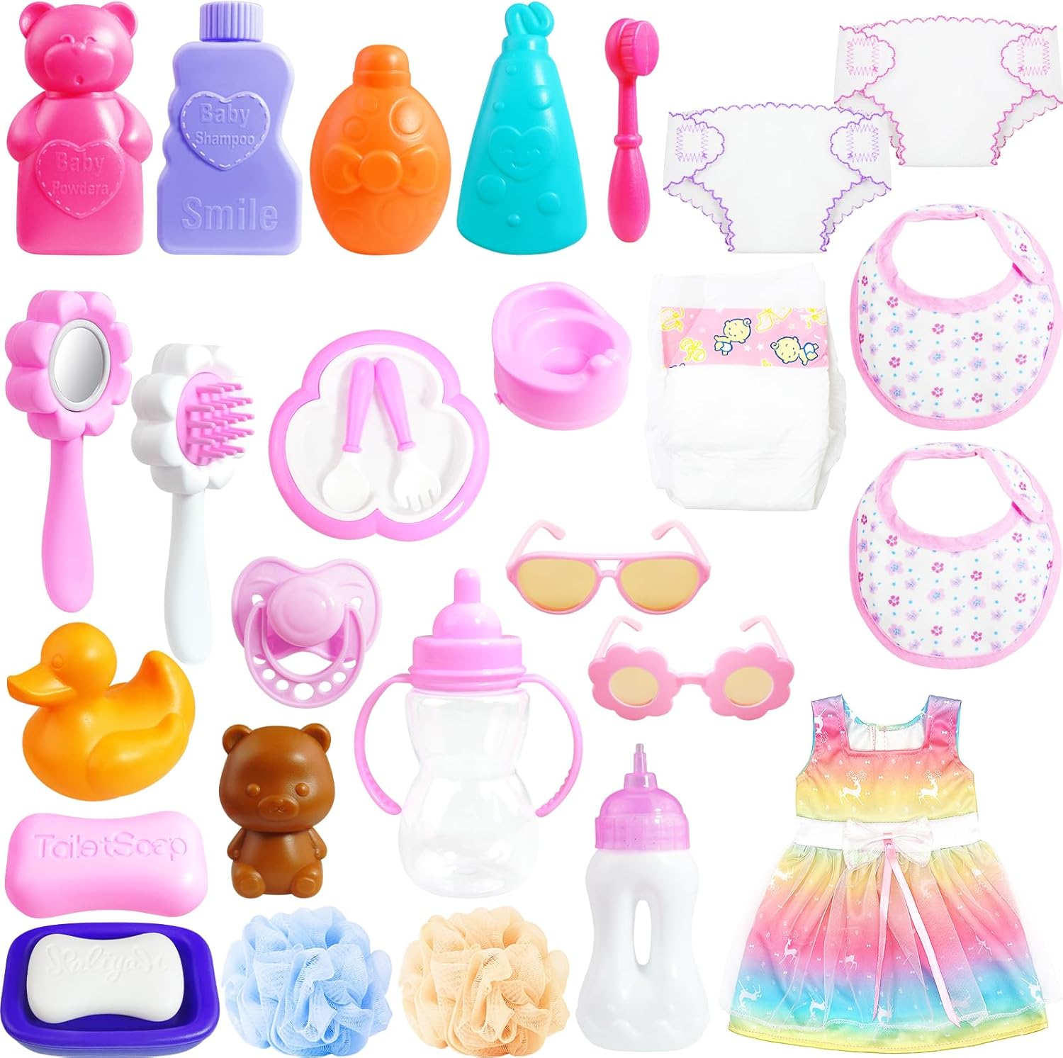 29-Piece Baby Doll Accessory Set – Feeding & Washing Set, Clothes, Diapers & Bath Toys 29-Piece Baby Doll Accessory Set – Feeding & Washing Set, Clothes, Diapers & Bath Toys