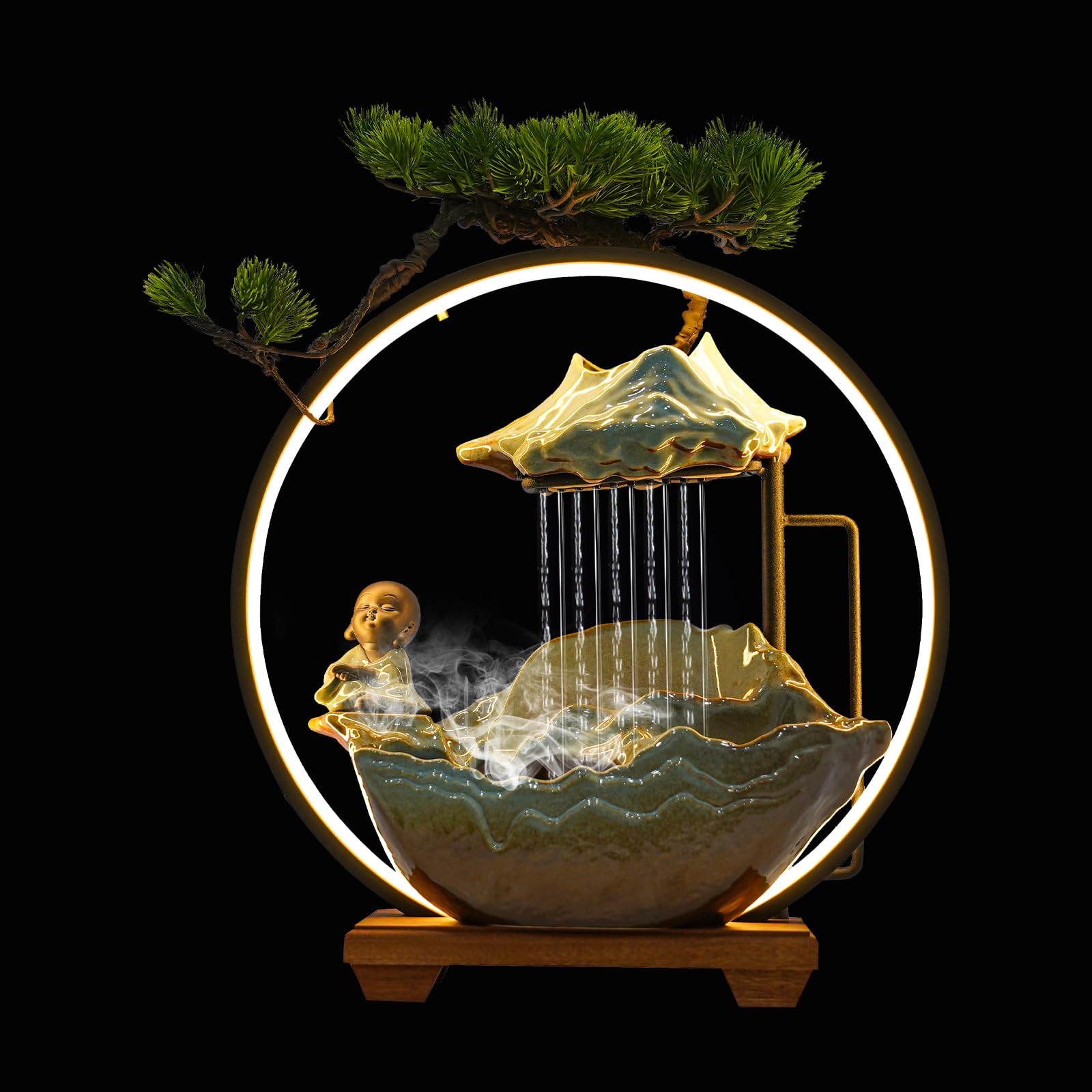 Waterfontein Desktop Ornament Waterfall Fountain Desktop fontein indoor bonsai stromende water waterval met kleur veranderen LED prachtig (20 x 15 x 26 cm) Zen meditatie fontein ambachten