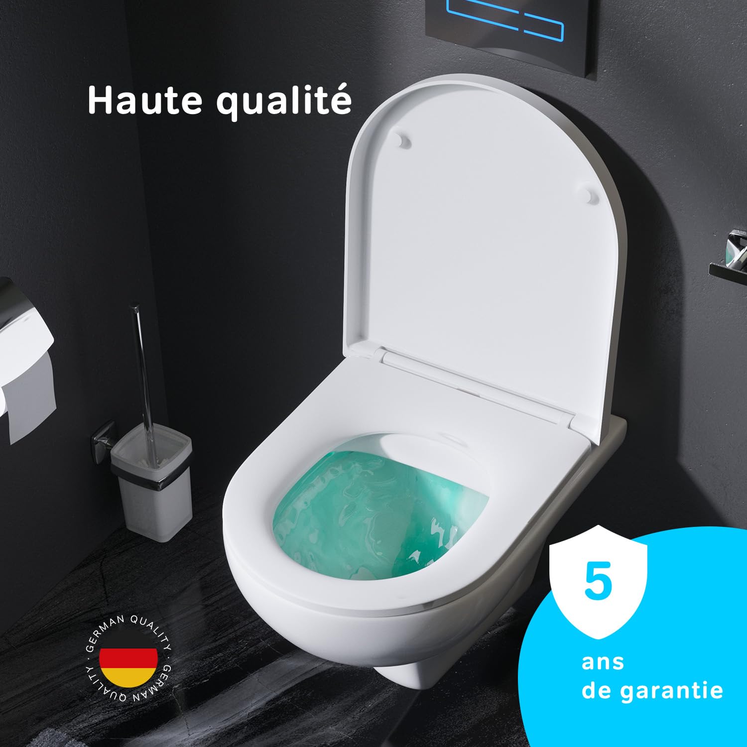 AM.PM CTA1700SC Hit FlashClean WC suspendu sans bord avec abattant WC suspendu sans rebord de chasse d'eau avec abattant WC suspendu sans bord en céramique Blanc