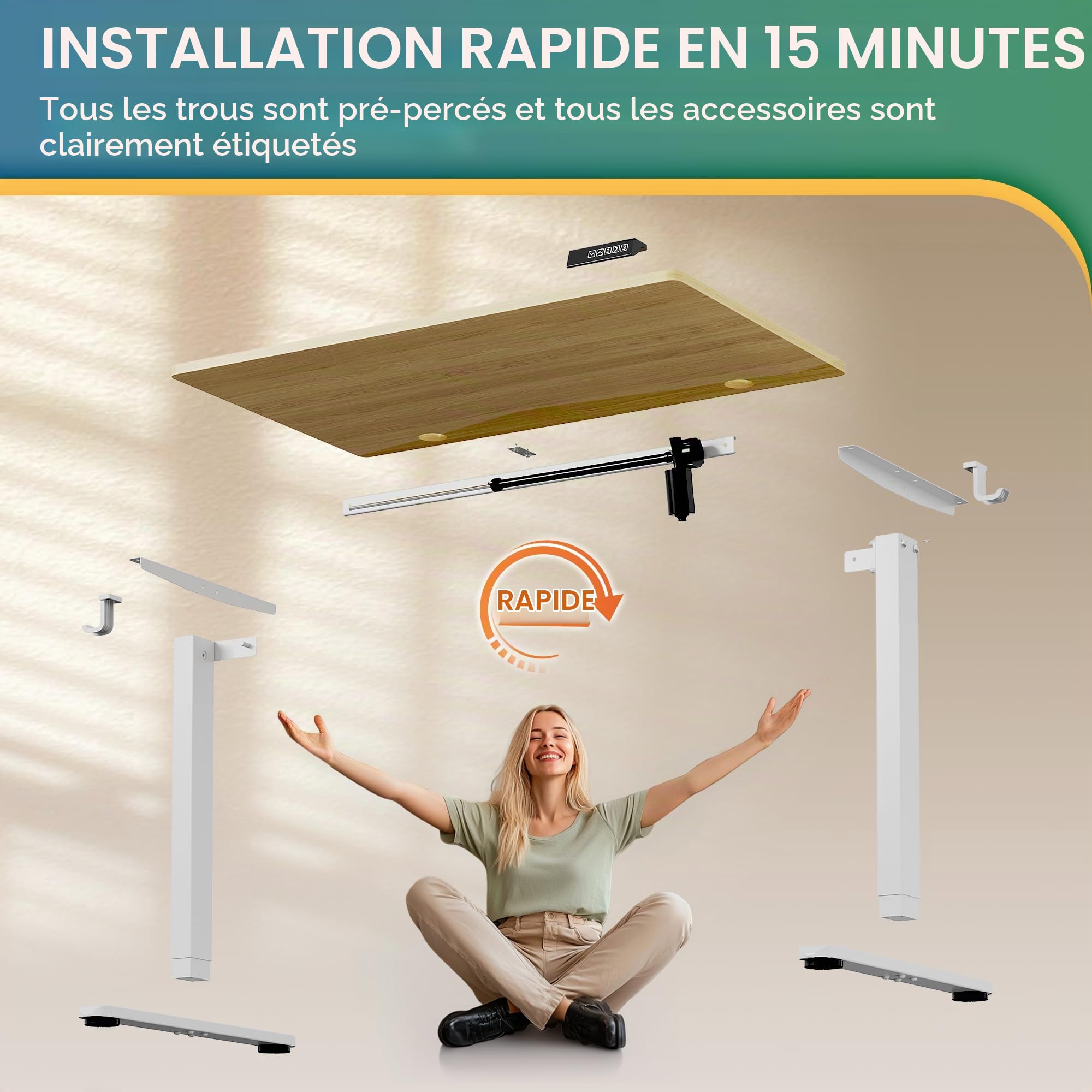 DEVAISE Bureau électrique réglable en Hauteur 100x60 cm, Bureau Assis-Debout avec Moteur Silencieux, Hauteur Réglable de 72 à 120cm, Table Informatique Ergonomique pour Bureau et Télétravail,Chêne