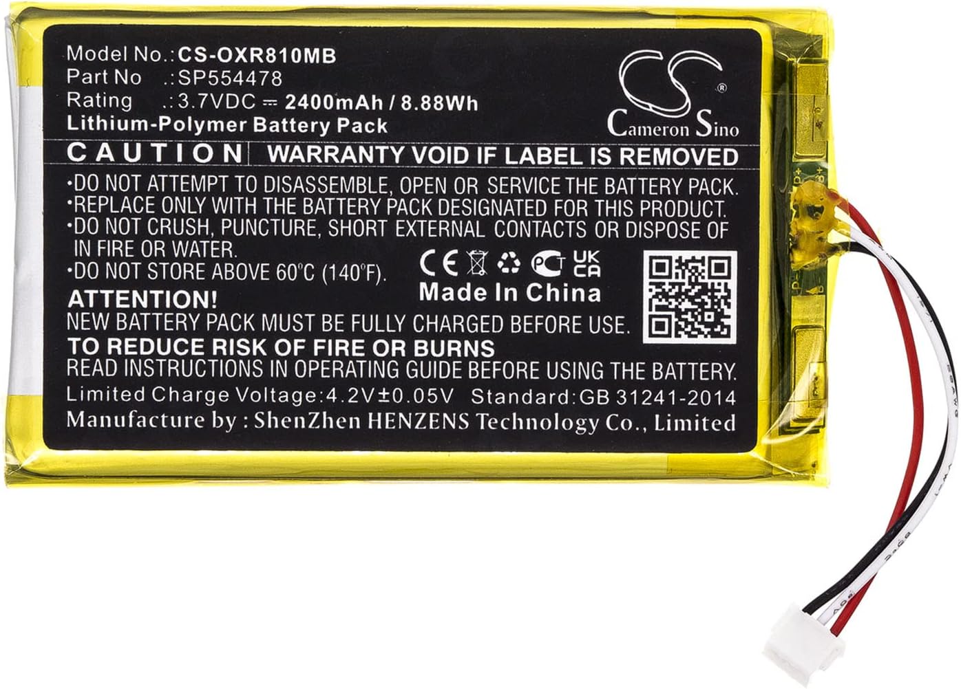 Cameron Sino Battery for Infant Optics DXR-8 Pro PN:Infant Optics SP554478 2400mAh / 8.88Wh