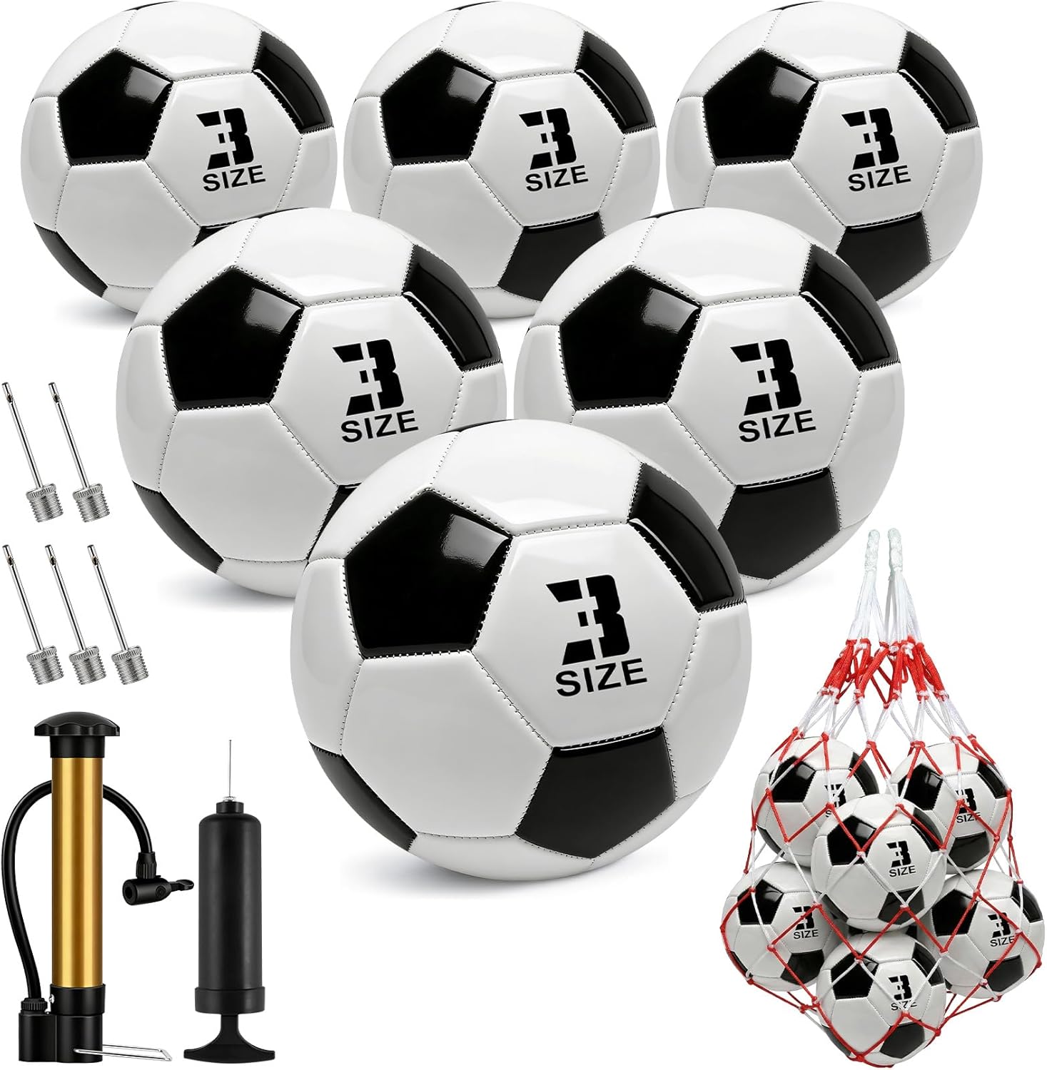 6 Pack Soccer Ball Bulk with Pump Needles, Deflated Soccer Ball Gift for Youth Adult Game Training