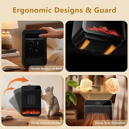 Miniatura 8 de Calentadores eléctricos portátiles para uso en interiores, calentador de espacio de cerámica con termostato, pantalla remota y digital, temporizador