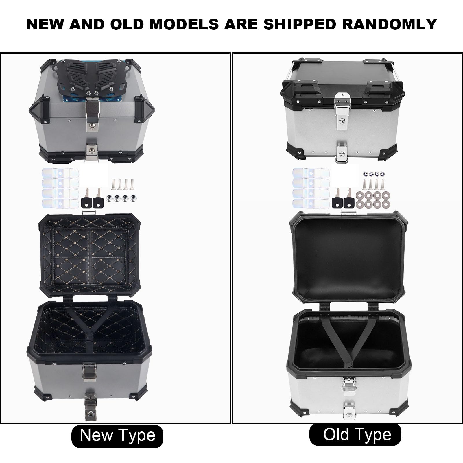 Bediffer Baúl de Aluminio para Motocicleta, Caja Trasera de 45L, Almacenamiento Aislado para, Excelente para Transporte de Equipaje, Fácil Instalación (Plata)
