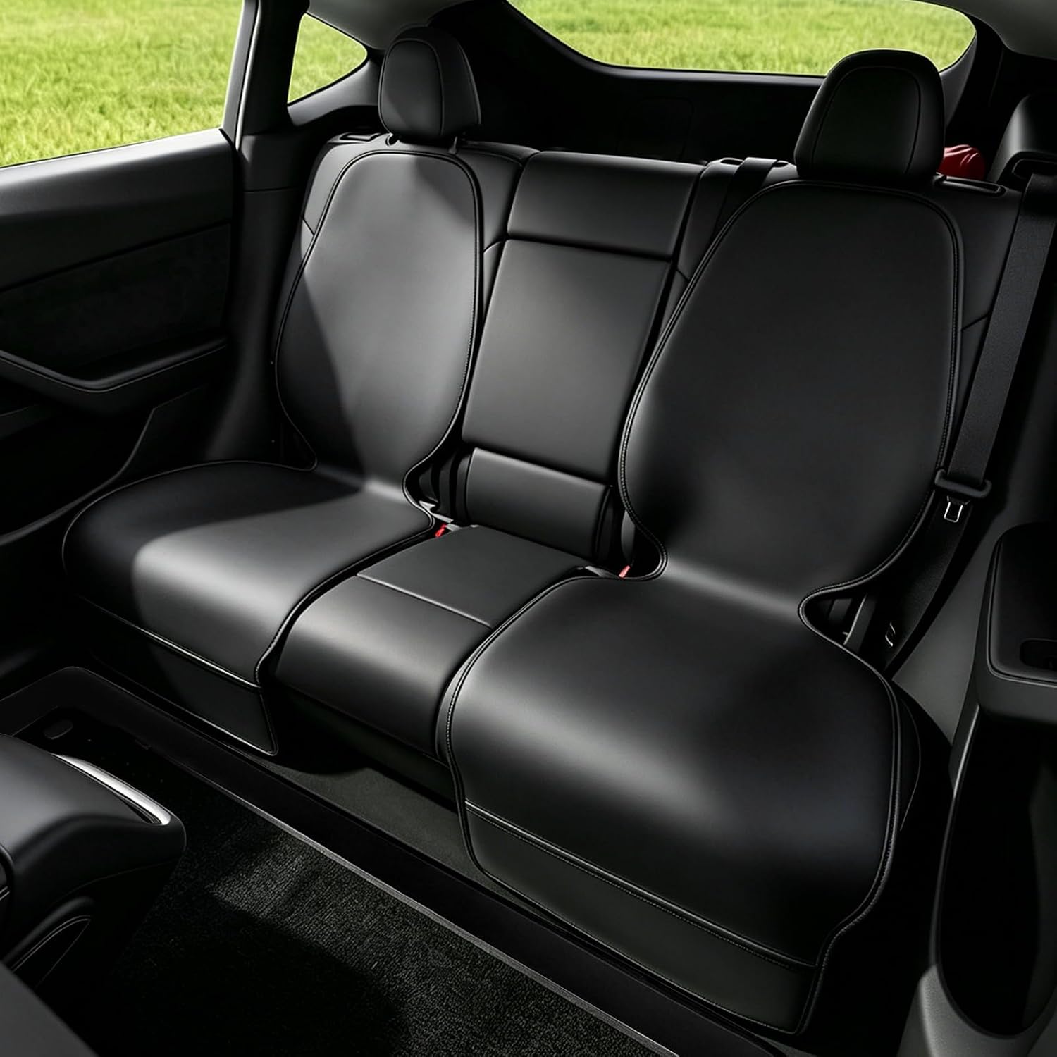 2PCS Leather Car Seat Protector for Tesla Model Y/3/X/S Juniper Highland Cybertruck Interior Accessories, Anti-Scratch Seat Protection Pad with Side Storage Pocket for Child Pet Baby