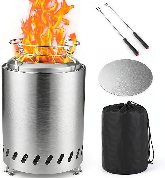 Smokeless 18cm Tabletop Fire Pit, Stainless Steel Smokeless Portable Stove for Camping Outdoor & Patio Wood or Pellet Fueled with Carrying Bag & two Mini Sticks (7Inches) - 2