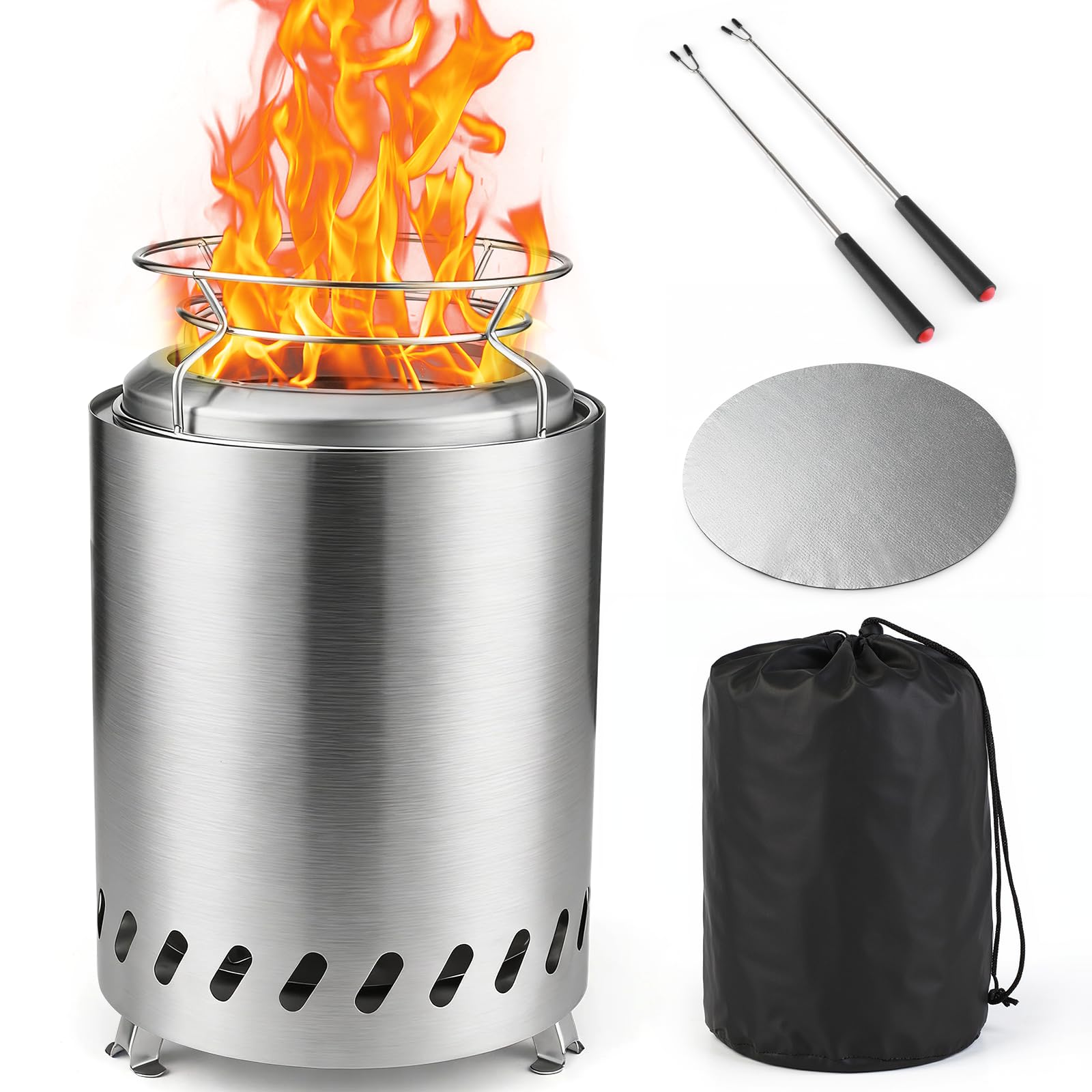 Smokeless 18cm Tabletop Fire Pit, Stainless Steel Smokeless Portable Stove for Camping Outdoor & Patio Wood or Pellet Fueled with Carrying Bag & two Mini Sticks (7Inches) - 2