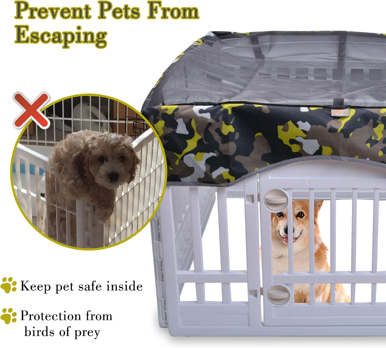 Pet Mesh Top Cover- Keeps Pet Secure and Prevent Escape, Sun Protection Shade Cover for Use with 36'' Wide 4-Panel Plastic Pet Pen - Playpen Not Include!