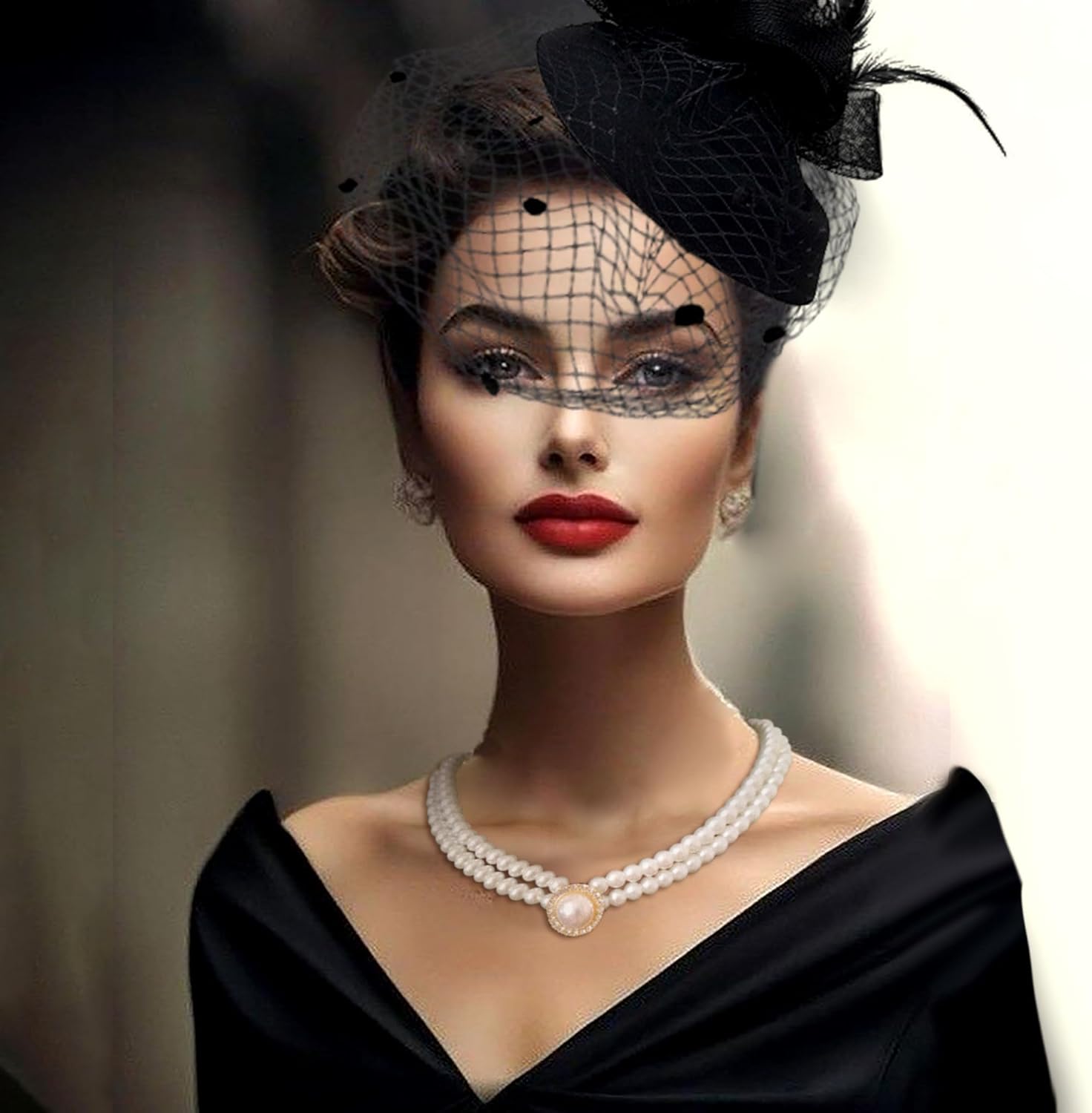 7Pcs Tea Party Hats for Women Lace Gloves Set Fascinators Hat with Veil Feather Tea Party Accessories Wedding - Image 5