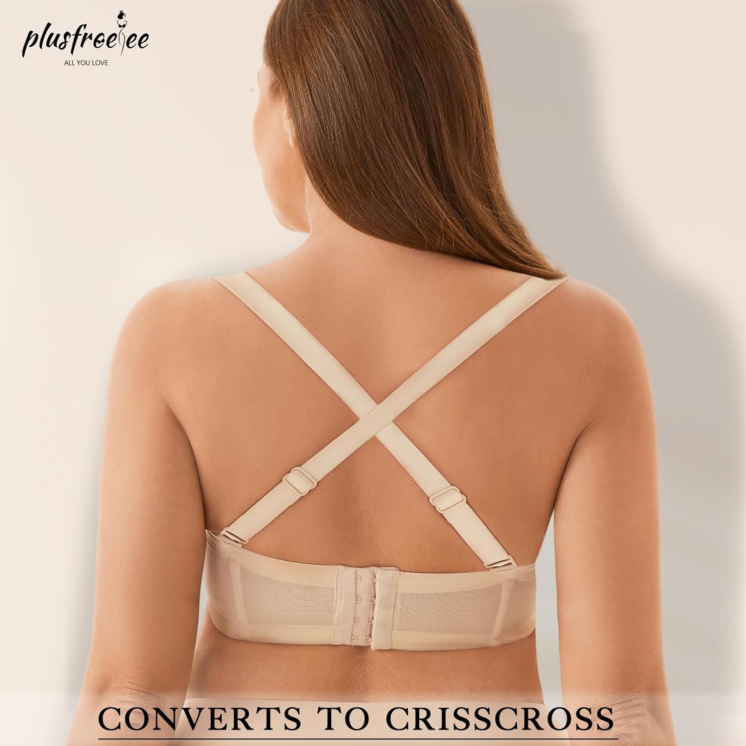 Women's Strapless Bra Plus Size for Large Bust Underwire Convertible Full Coverage Bras with Clear Straps - Image 2