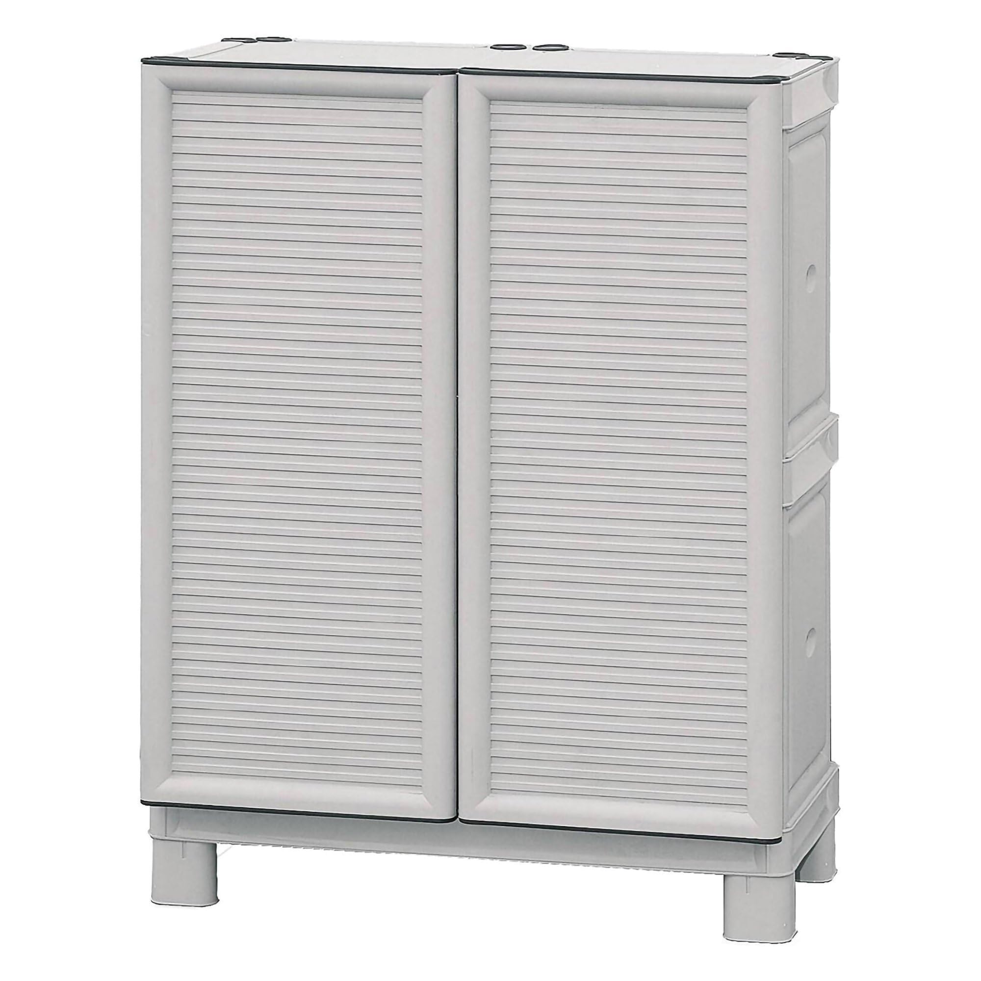 Dmora - Armadio da esterno Waremme, Mobile outdoor, Armadio balcone multiuso, Armadietto outdoor, 100% Made in Italy, Grigio chiaro, 70x39h92 cm