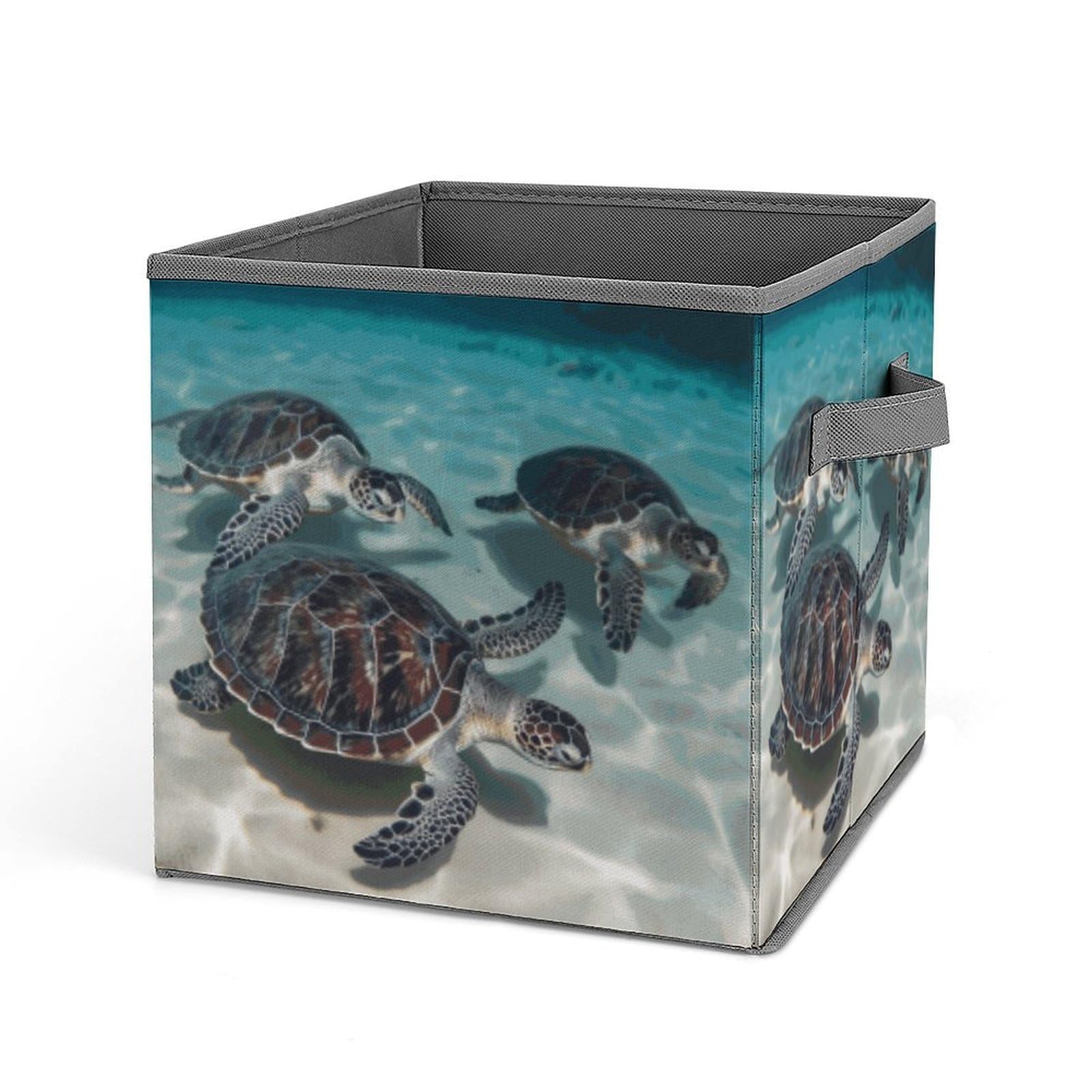 JTREHY Sea Turtles Storage Bins Sturdy Large Capacity Folding Sorting Boxes Convenient Stable Storage Box Collapsible Fabric Storages Cubes Organizer with Handles