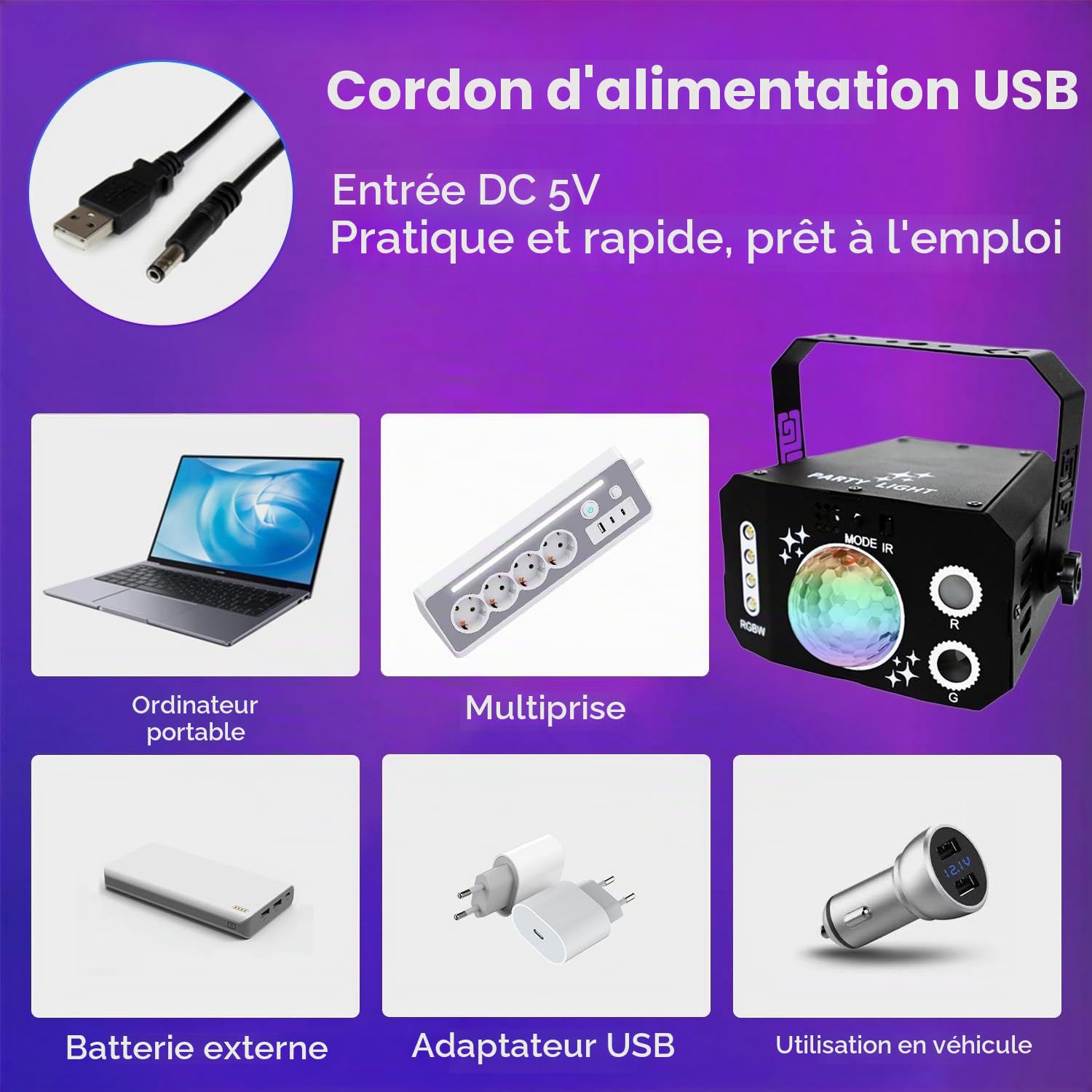 Disco Jeux de Lumière pour Soiree, Boule à Facette Lumière de Fête avec Stroboscope, Petite DJ Lampe de Scène à Commande Vocale, Mini Disco Lampe Ambiance pour Noël Halloween Vacances Karaoké Club