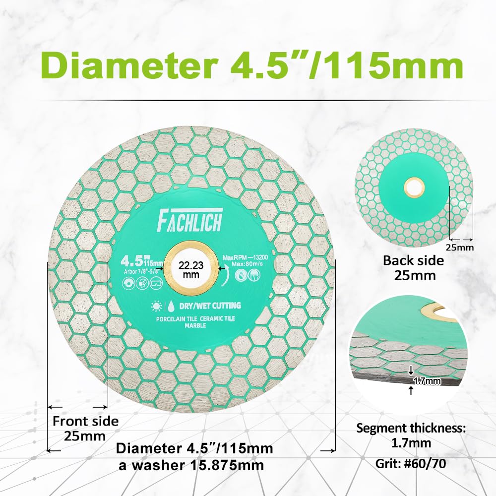 Diamentowa tarcza do cięcia płytek 115 mm, 2 szt. tarcza tnąca do cięcia i szlifowania porcelanowych płytek ceramicznych, marmuru, sztuczny kamień