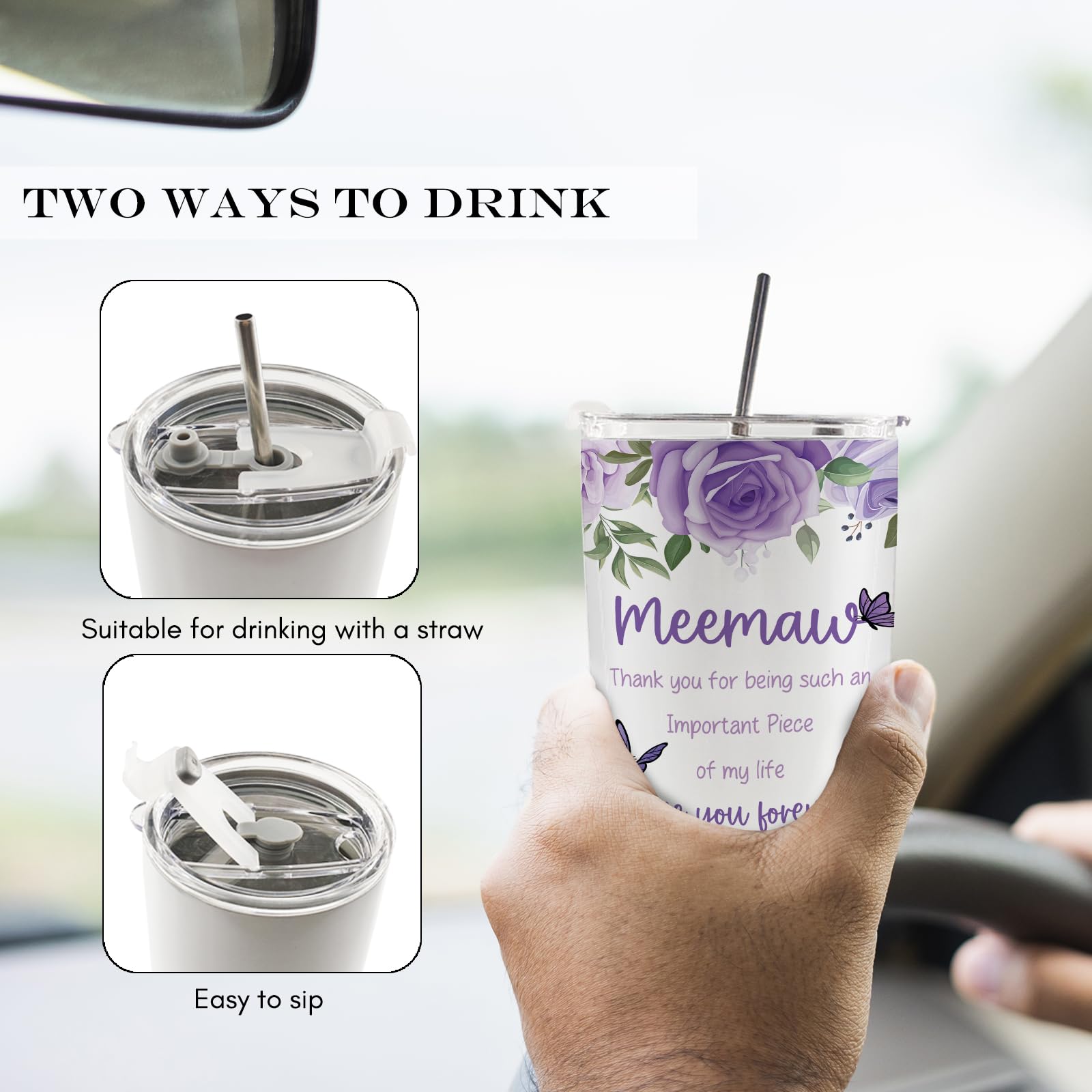 Meemaw Mothers Day Christmas Birthday Thank You Gifts Gift 20oz Travel Coffee Mug Tumbler for Grandma from Grandkids Grandchildren, Memaw Water Stainless Steel Tumbler with Lid and Straw