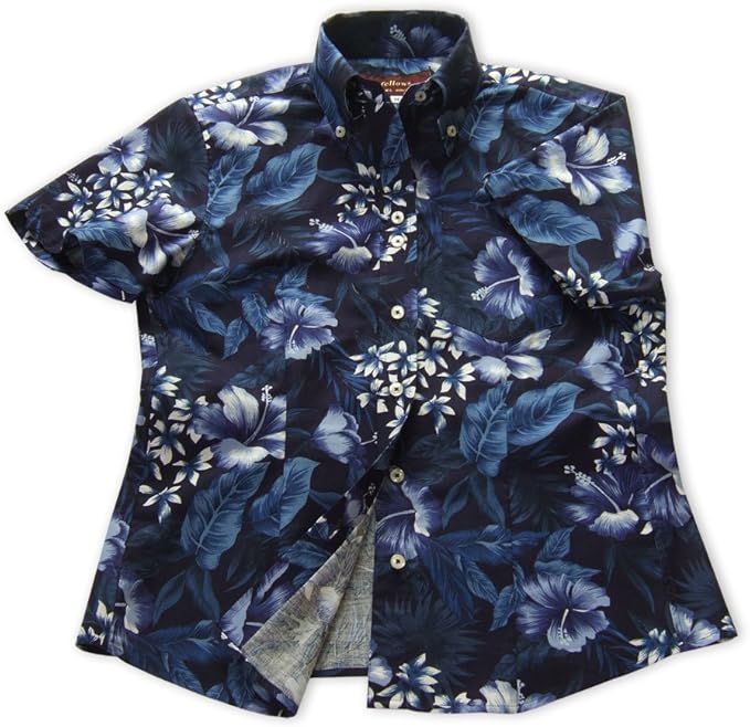 Amazon かりゆしウェア結婚式に 沖縄 アロハ 半袖 ボタンダウンシャツ レディース ハイビスカス 紺 Lshi Nv01 0018 L Lサイズ シャツ ブラウス 通販