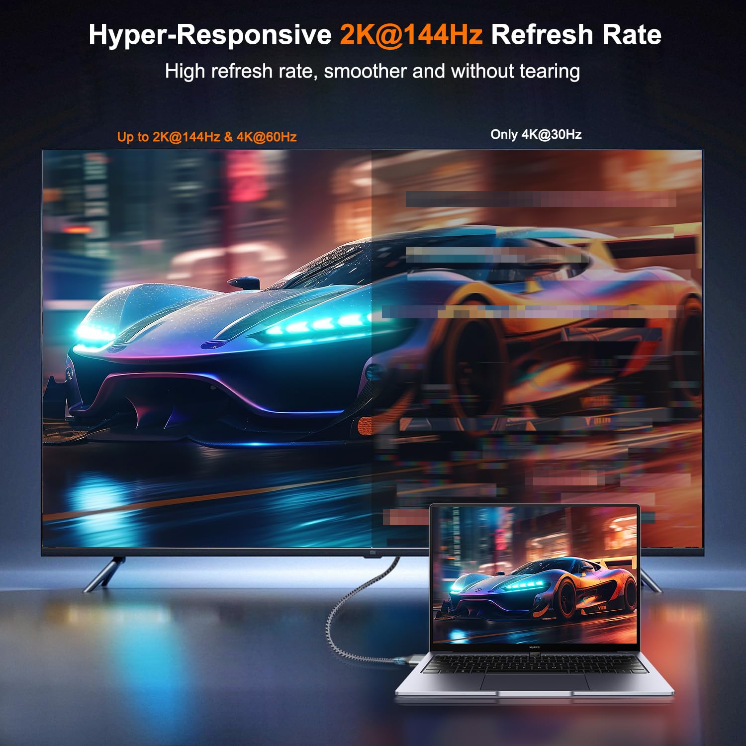 Cable USB C a HDMI 4K a 60Hz 25 pies, USB 3.1 tipo C a HDMI 2.0 cable trenzado para oficina en casa, Thunderbolt 3/4 compatible con MacBook Pro/Air, iPhone 16/17 Pro Max, iPad Pro, Galaxy S8-S25