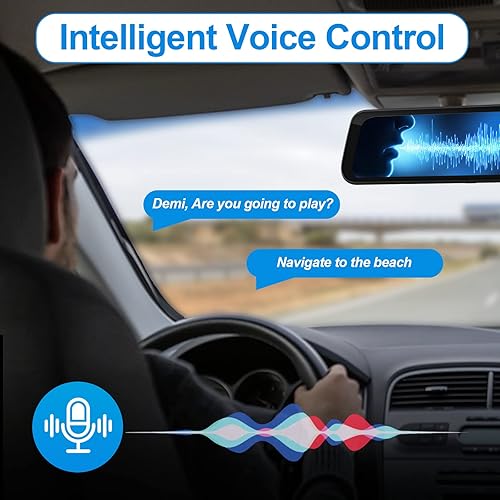 Miniatura 6 de Hikity Carplay - Cámara de tablero inalámbrica con espejo para Android Auto, pantalla táctil IPS de 9.66 pulgadas, espejo retrovisor frontal, cámara