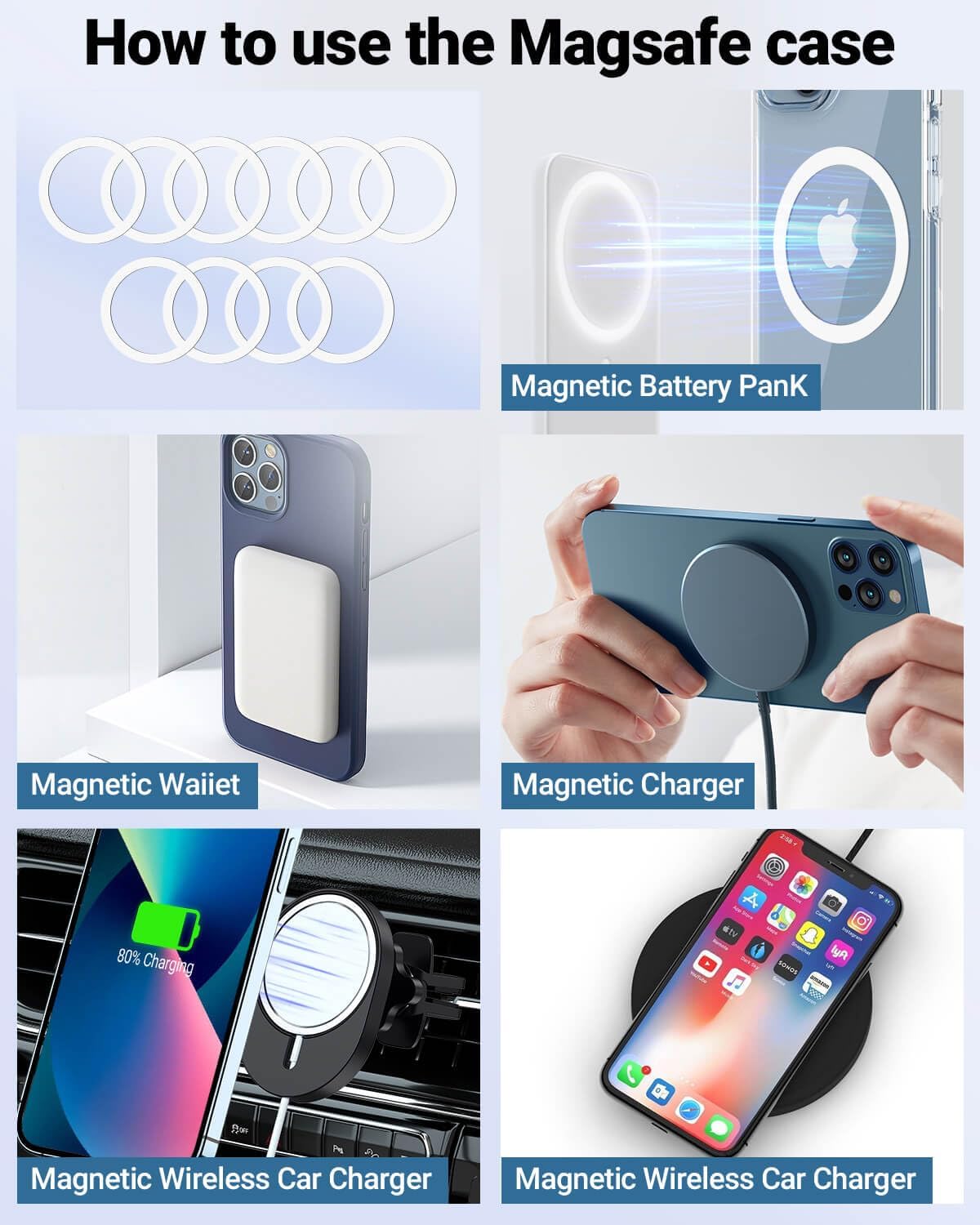 KALAPOP for Magsafe Ring 10PCS-Ultra Thin(0.4mm)-Universal Metal Rings Sticker Compatible with iPhone 15 Pro Max,15 Pro,15/14/13/12 Series,Samsung Galaxy,Google Pixel Series - White