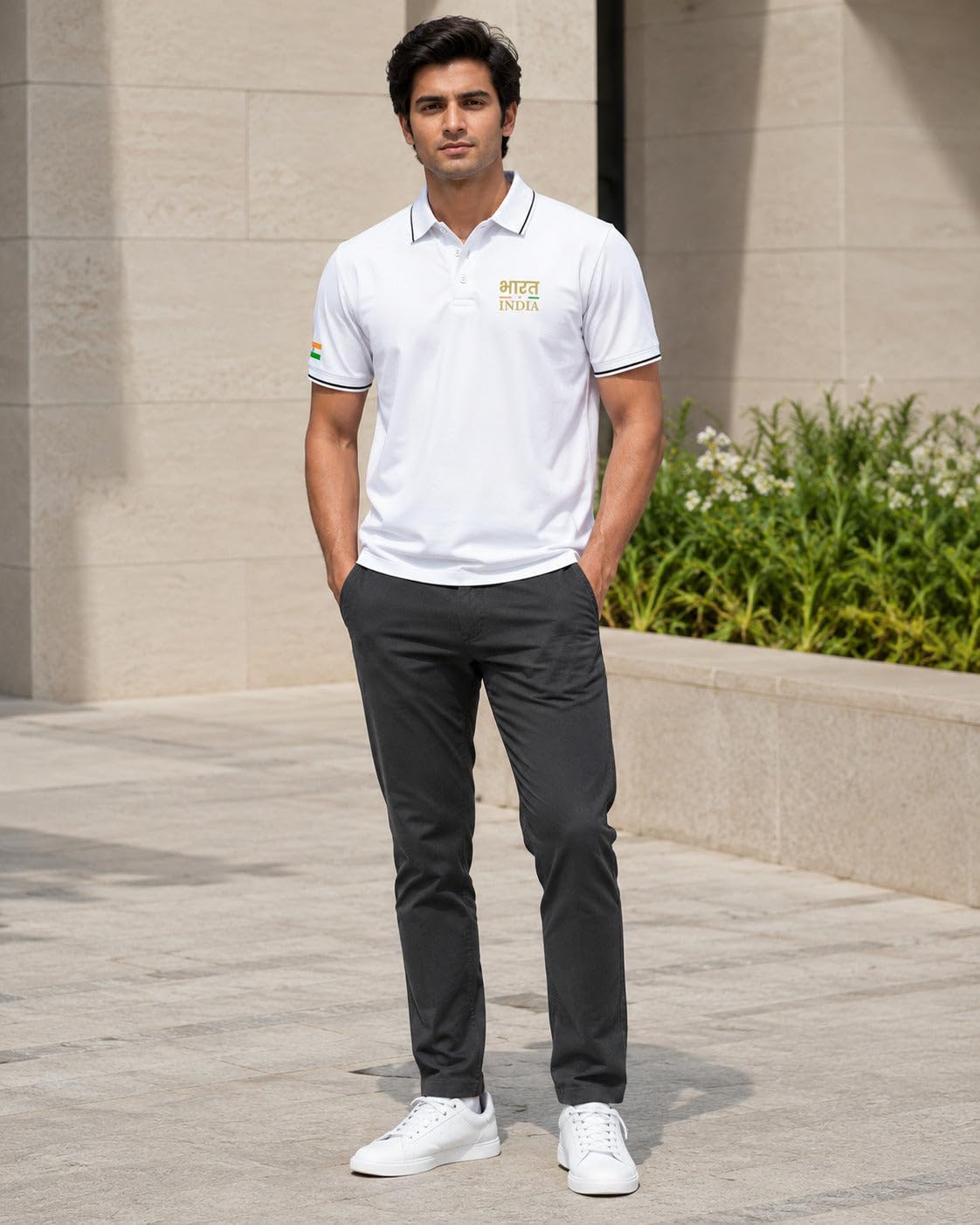 warriorworld Men's Bharat India Print Polo T-Shirt - Black-picture-17