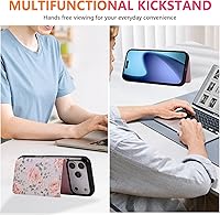 Vista 171 de UEEBAI Funda tipo cartera para iPhone 15 Pro Max con tarjetero, cubierta de cuero PU con soporte, bloqueo RFID, doble cierre magnético, relieve