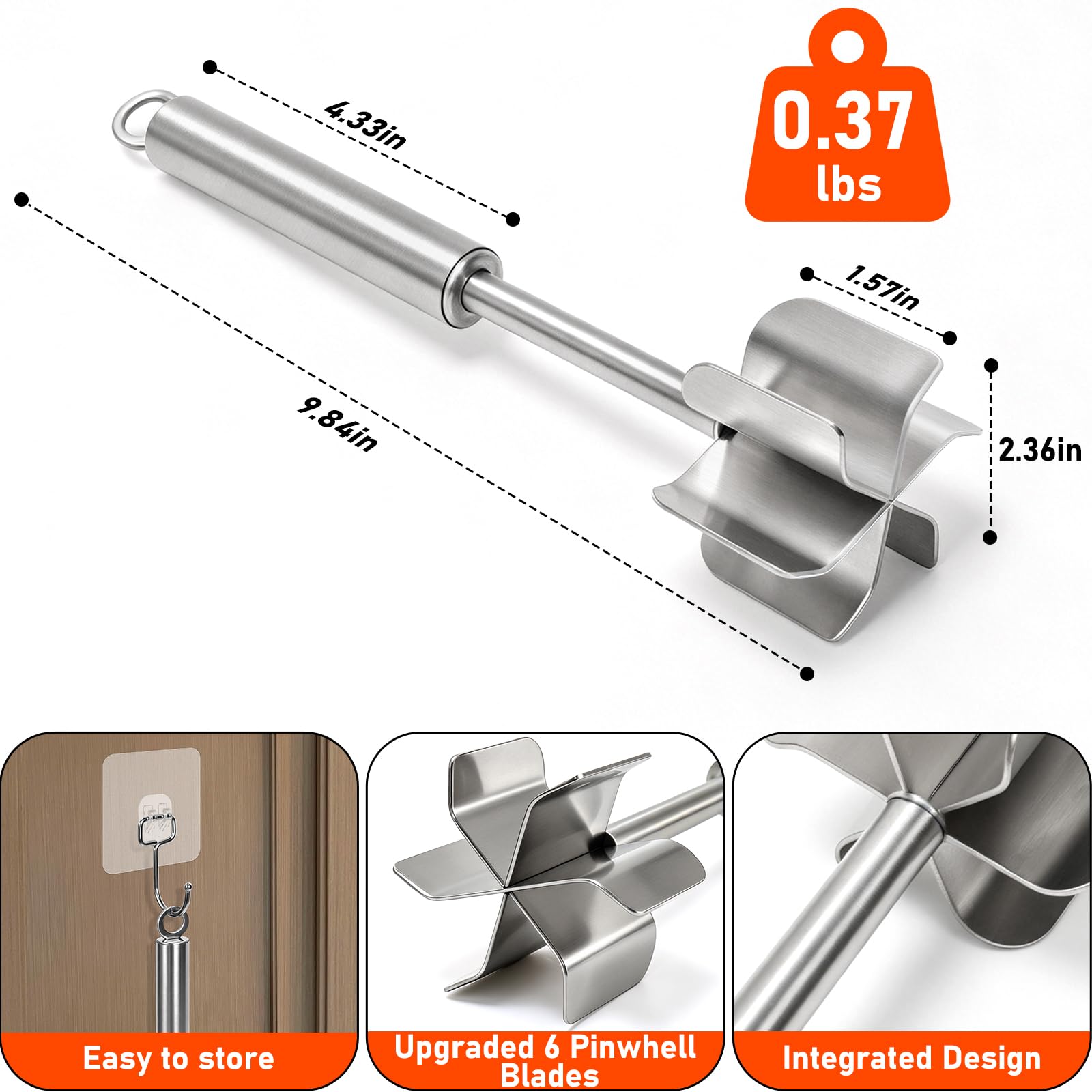 TRELC Stainless Steel Meat Masher - 6 Blade -4