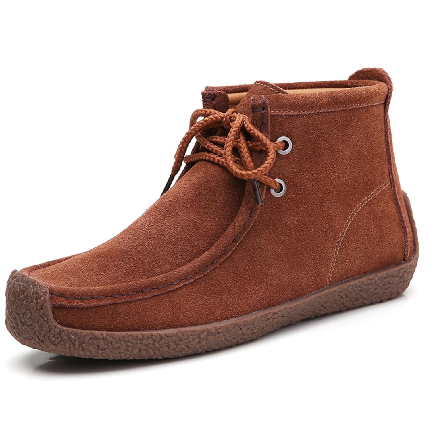 Womens Suede Lace-Up Flat Ankle Boots Retro Hand-Sewn Platform Non-Slip Casual Work Boots Fashionable Round-Toed Handmade MotherS Shoes