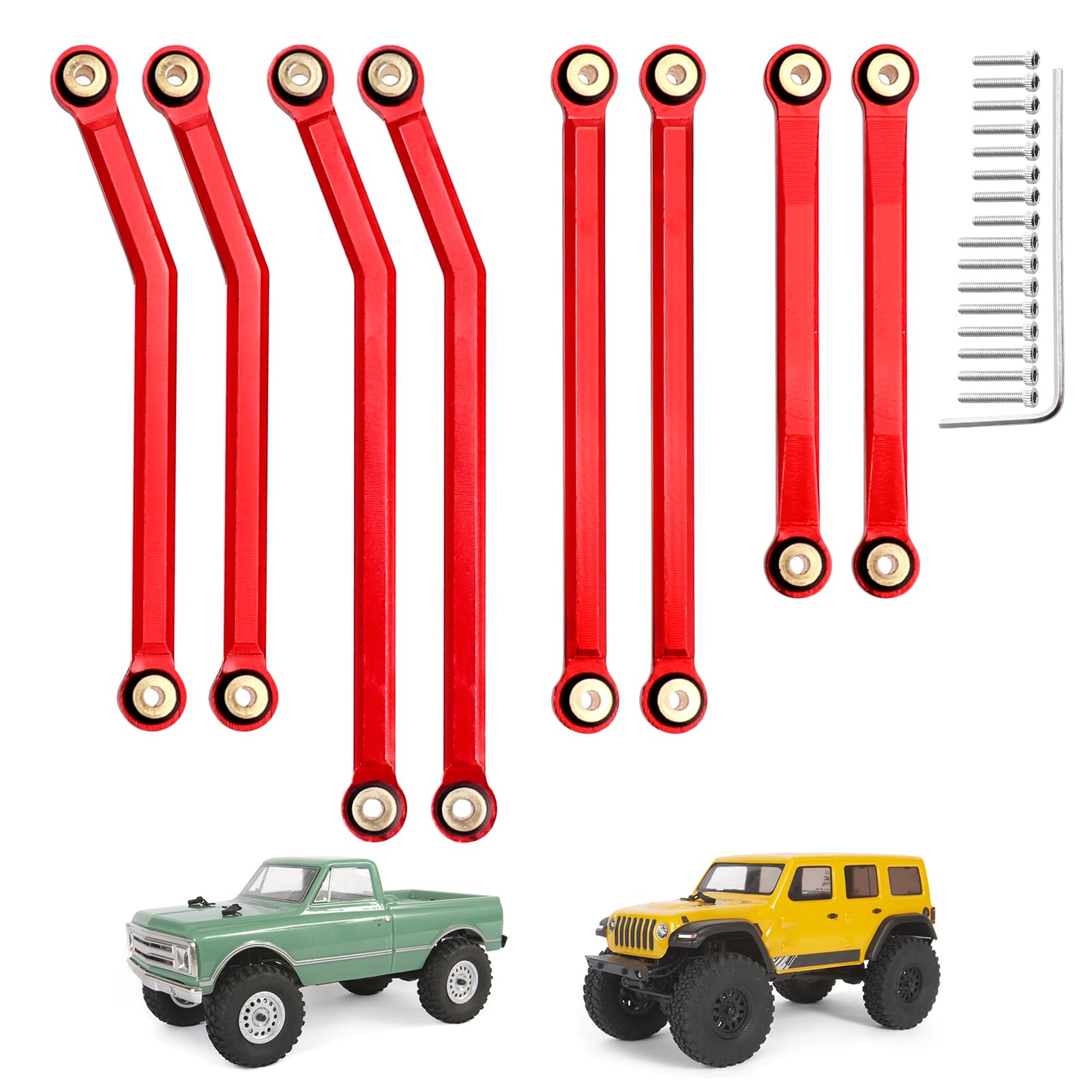 GoHobby High Clearance Steering Links Set for Axial SCX24 C10 AXI00001 Wrangler JLU AXI00002, 8PCS (Red)