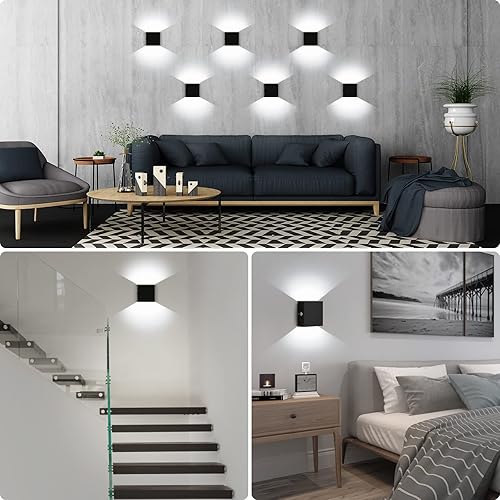 Miniatura 6 de Lightess Juego de 2 apliques de pared LED regulables, funciona con pilas, luz de pared con control táctil recargable, color negro, luces modernas de