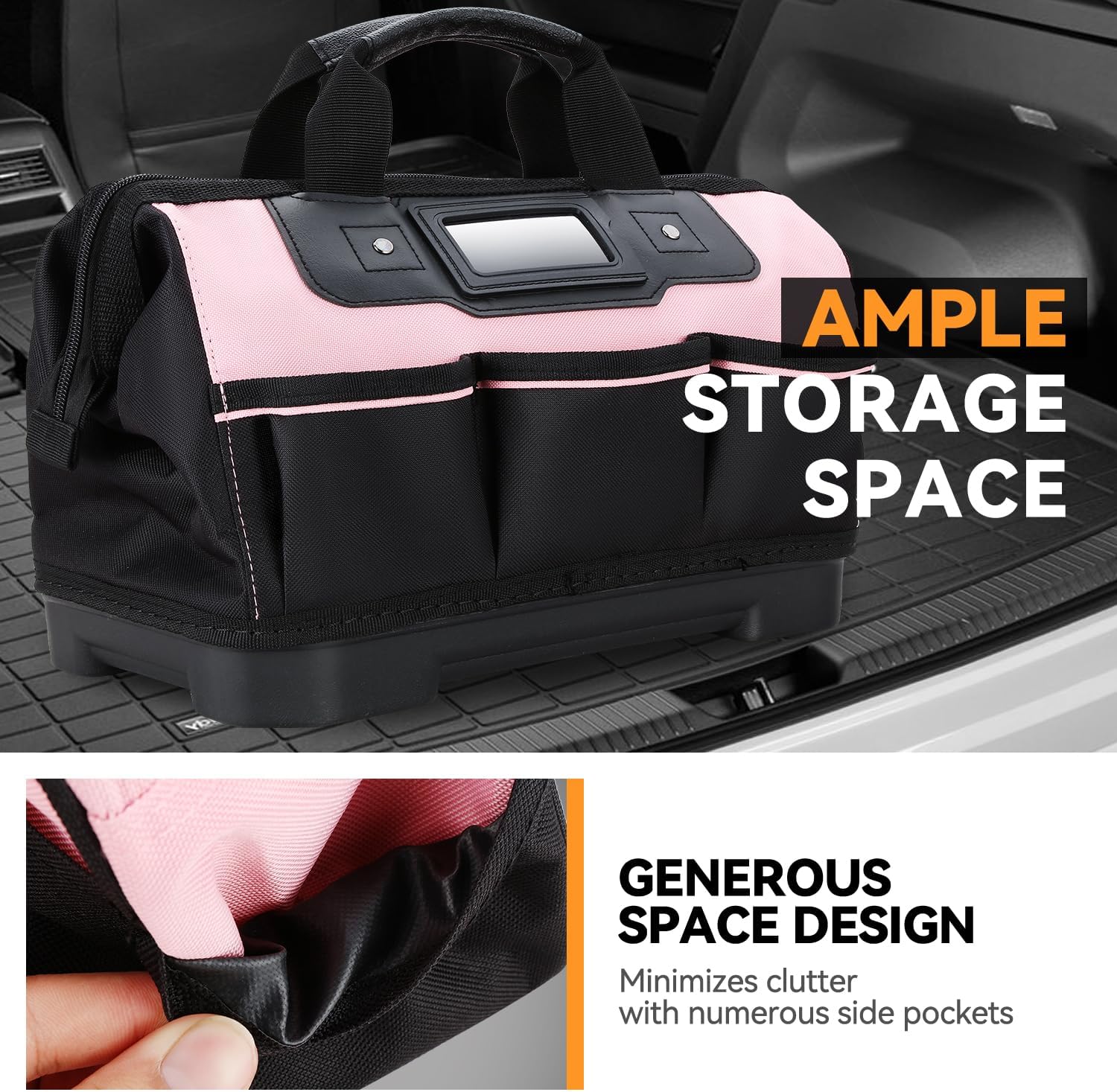 Auto Dynasty 37pcs Tool Bag Household DIY Hand Tool Portable Kit with General Repair Tools, Water Pump Pliers, Hacksaw, and Wide-Open Mouth Canvas Storage Bag, Pink