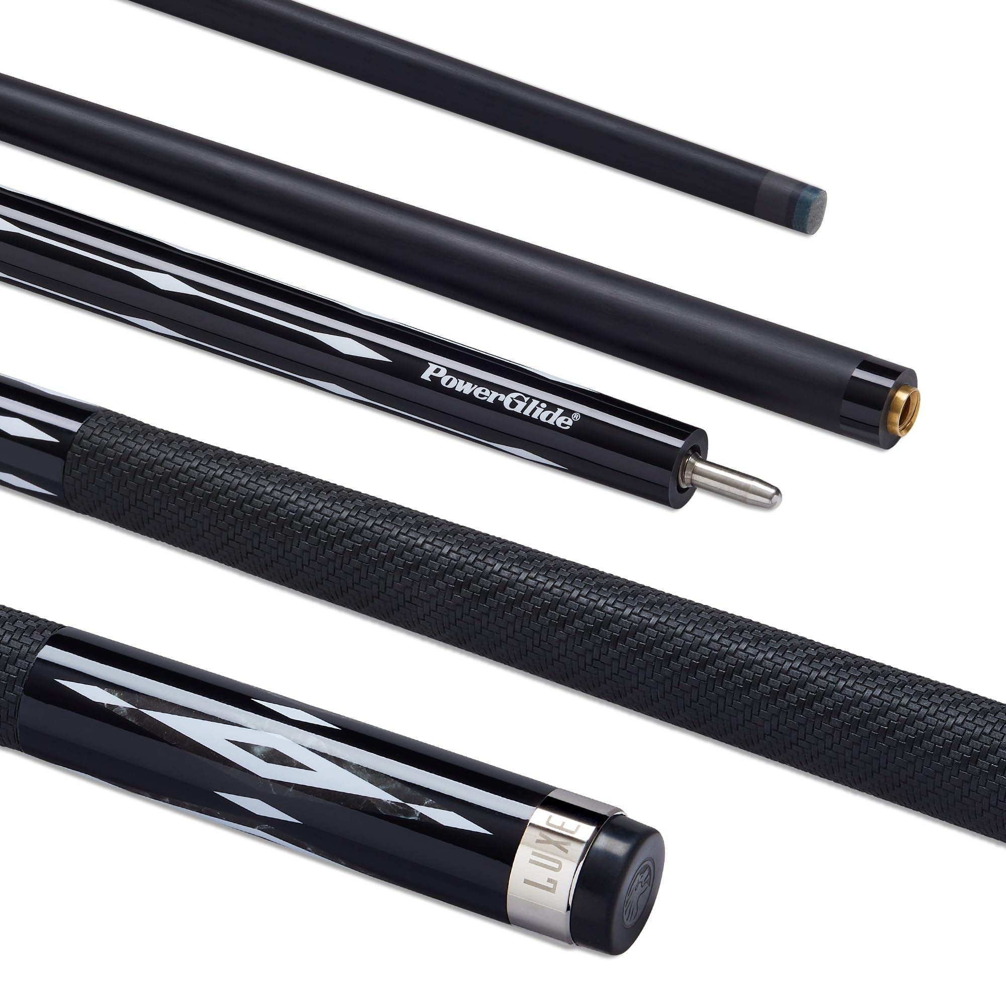 POWERGLIDE One 2-Piece Pool Cue Stick | Luxe Carbon | Carbon Fibre & Fibreglass | Ultra Smooth Gloss Leather Grip | Full Size 57" | 10 mm Tip