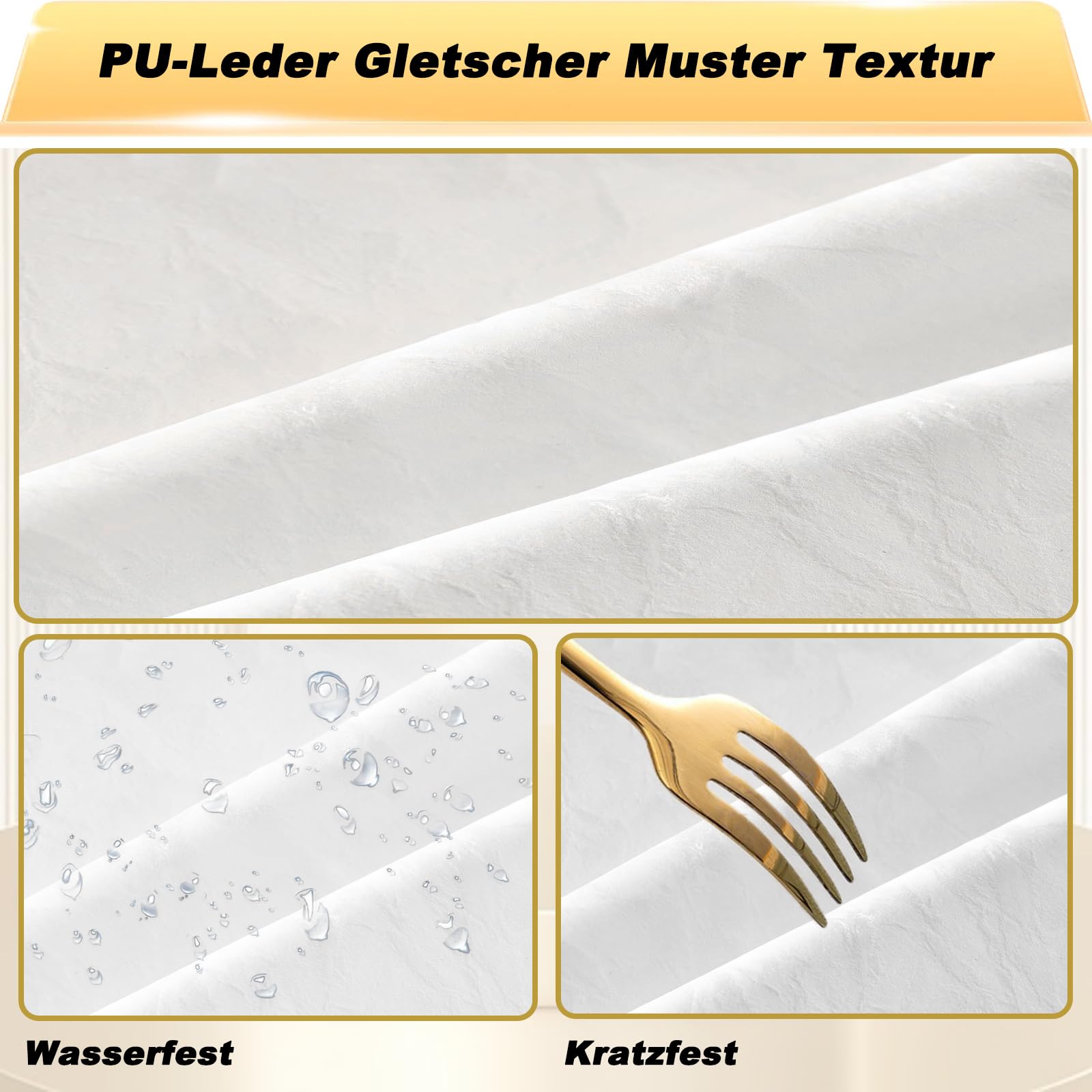 Dorado Taburete de Montar con Ruedas, Silla Tocador Banqueta Regulable, PU Cuero Patrón Glacial Giratoria Banquillo para Salón y SPA (Oro + Blanco, Sin Respaldo)