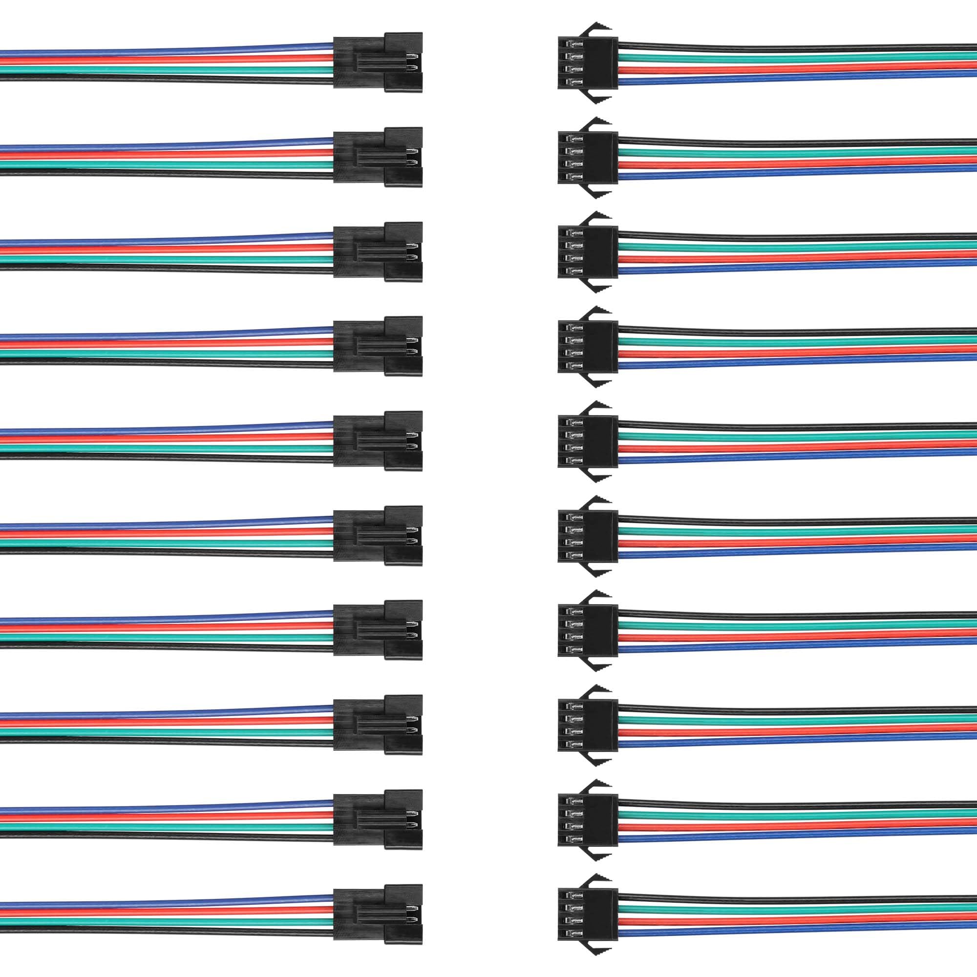 GINTOOYUN 10 Pairs JST SM 4-Pin Cable – 22AWG Male/Female Connector Set, 6.02″ Length, For LED Strips, Chassis Fans, RC Toys & More