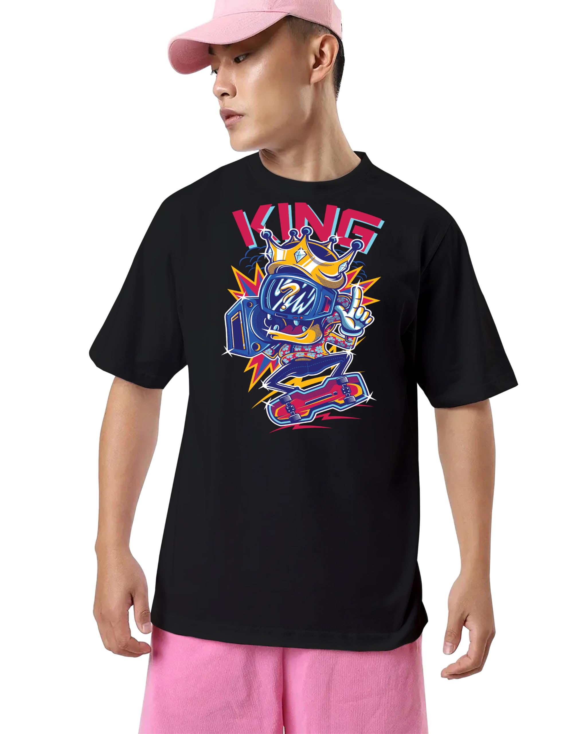 LOCAVESTIRMens Graphic Print Tshirt - Street Print Tshirt for Boys, Black