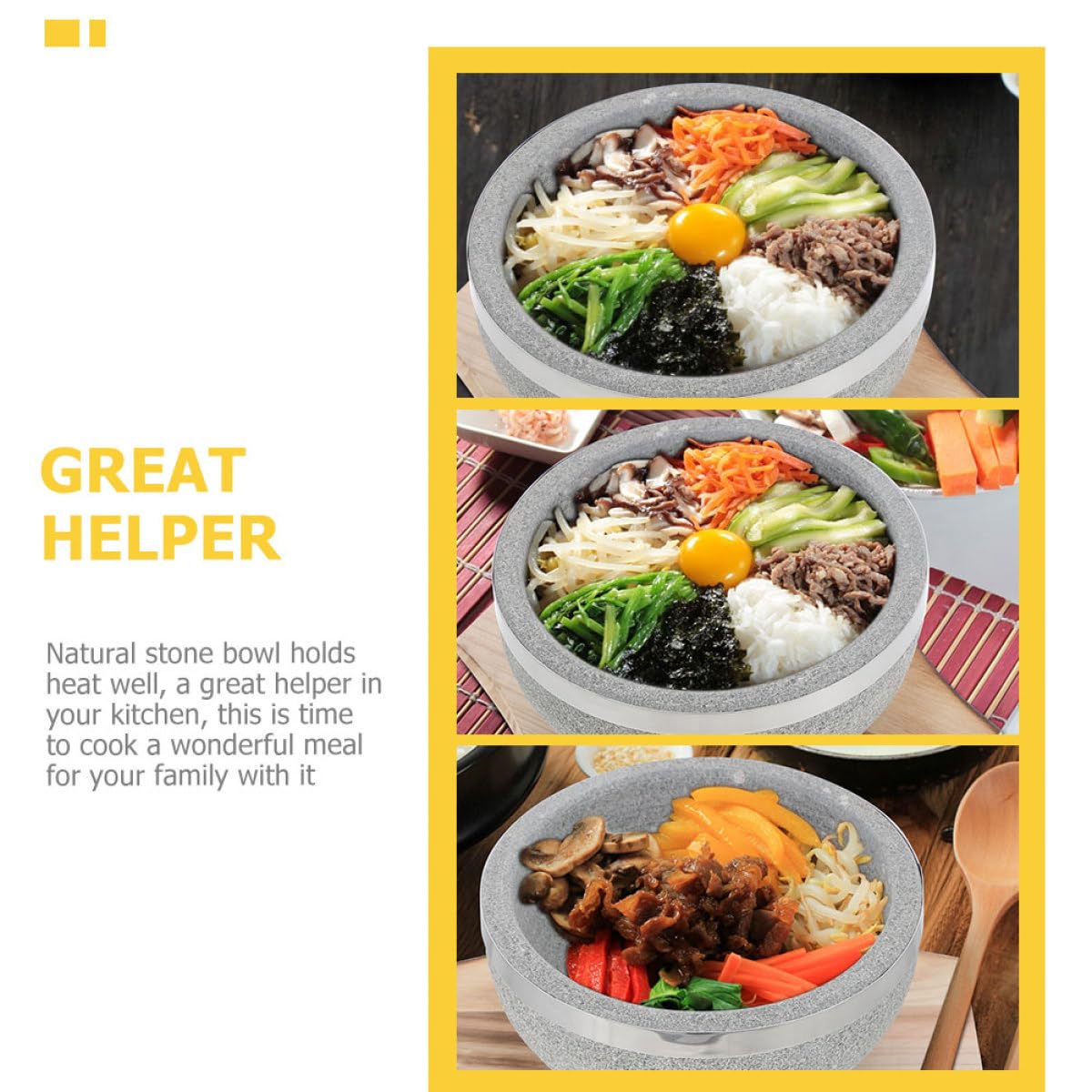 IMIKEYA Koreanische Bibimbap Schüssel aus Stein mit Hoher Hitzebeständigkeit und Langsamer Kochfunktion für Traditionelle Koreanische Küche