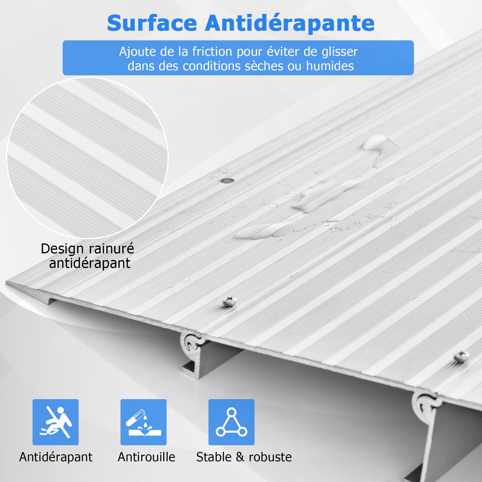GOPLUS Rampe de seuil de Porte, Rampe d'entrée de 10,5cm, Hhauteur Réglable, Cadre en Aluminium Robuste, Surface Antidérapante, Capacité de 317kg, pour Fauteuils Roulants (86,5 x 54 x 10,5 cm)